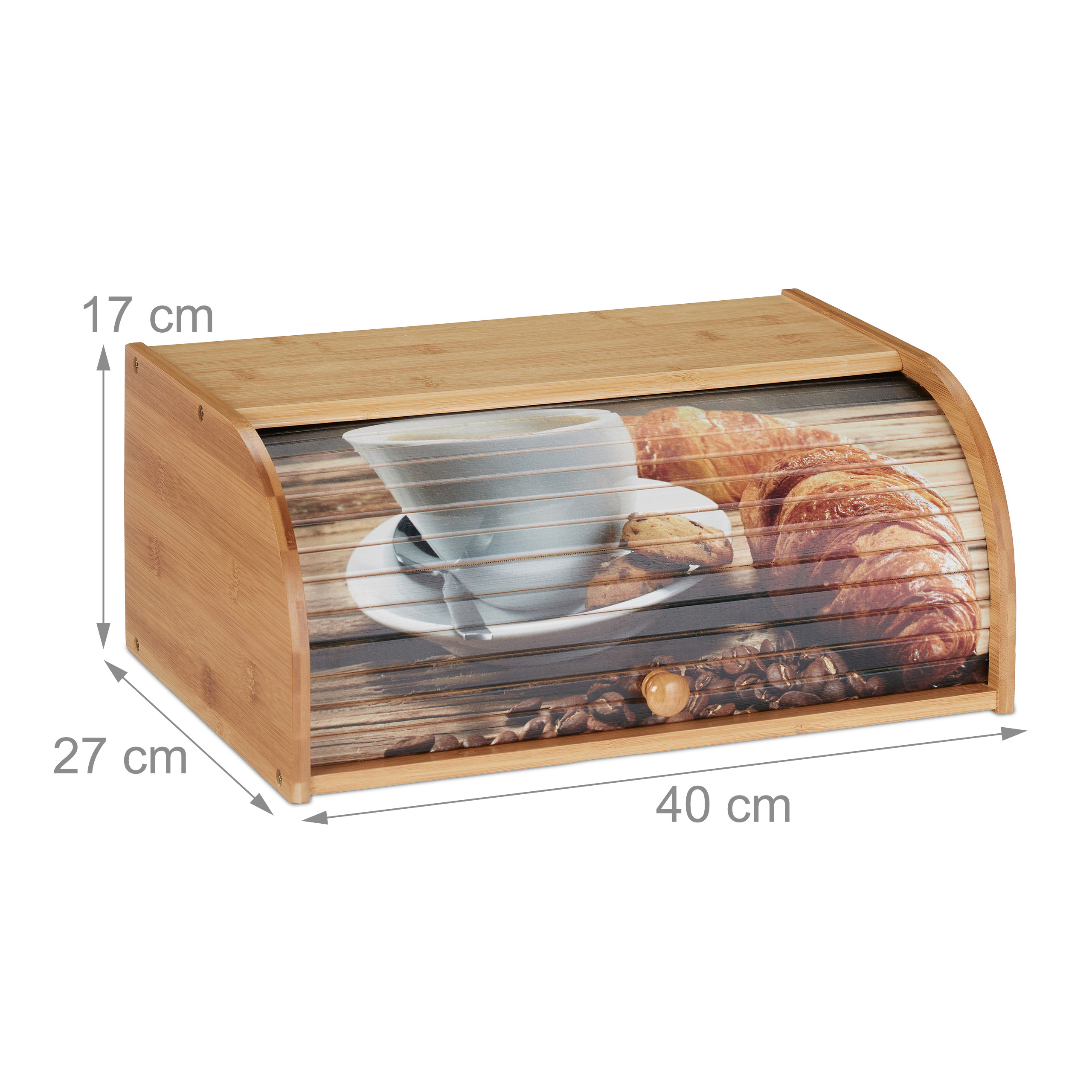 Bambus-Brotkasten mit Kaffeemotiv, 40x27x17 cm.