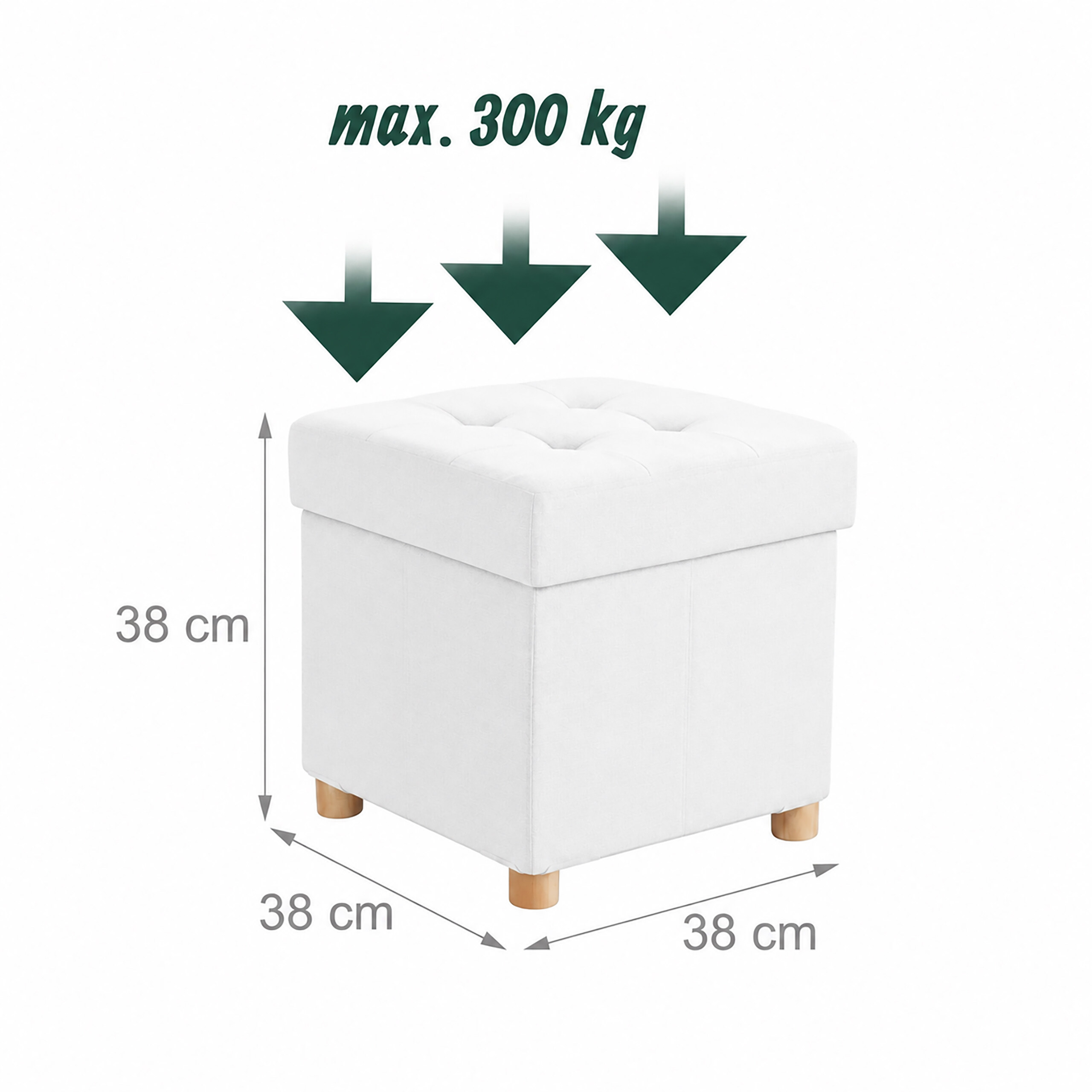 Weißer Hocker auf Holbeinen, 38x38x38 cm, max. 300 kg Last.