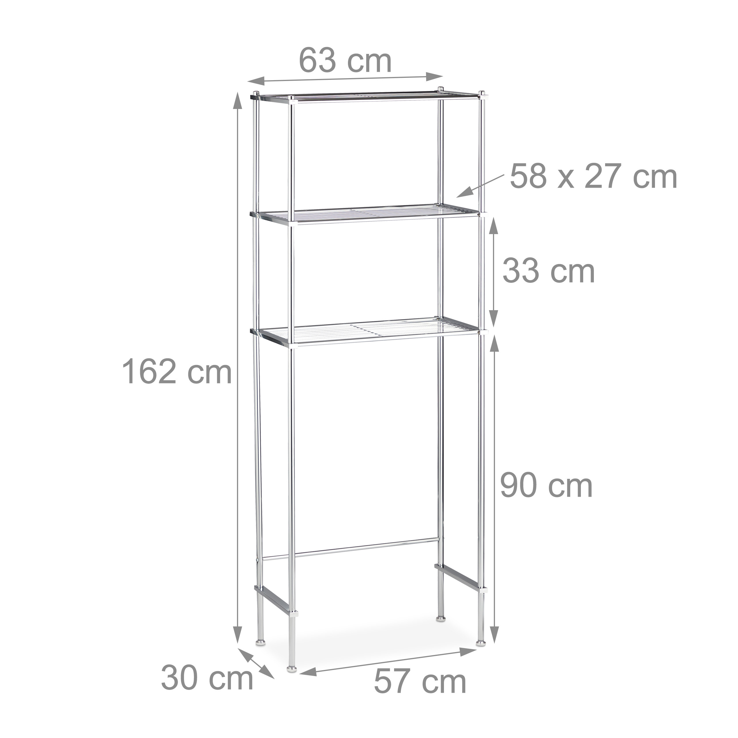 Diagramm eines silbernen Überbauregals mit Maßangaben in Zentimetern.