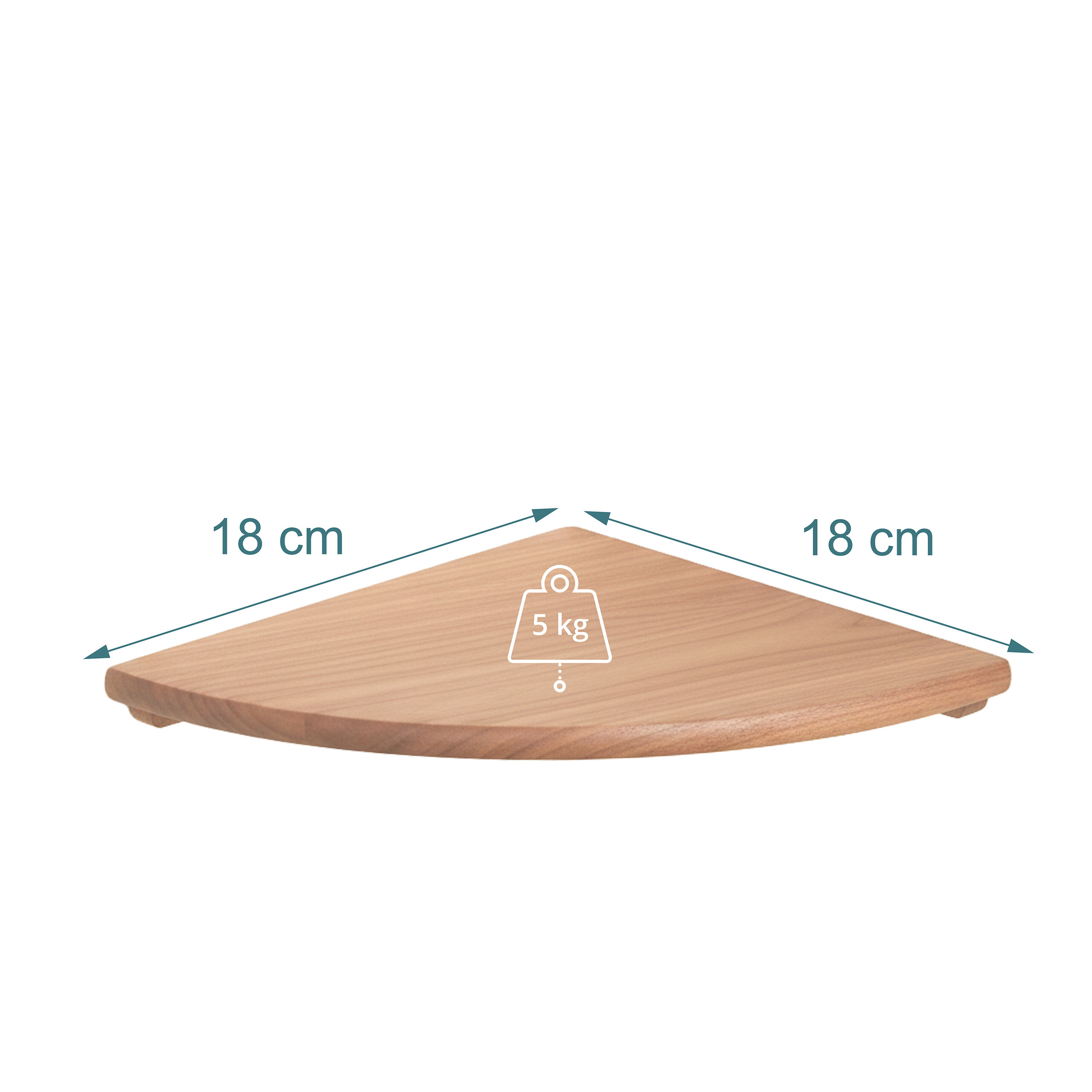 Holz-Eckregal mit 18 cm Kantenlänge und 5 kg Gewichtskapazität, freigestellt.