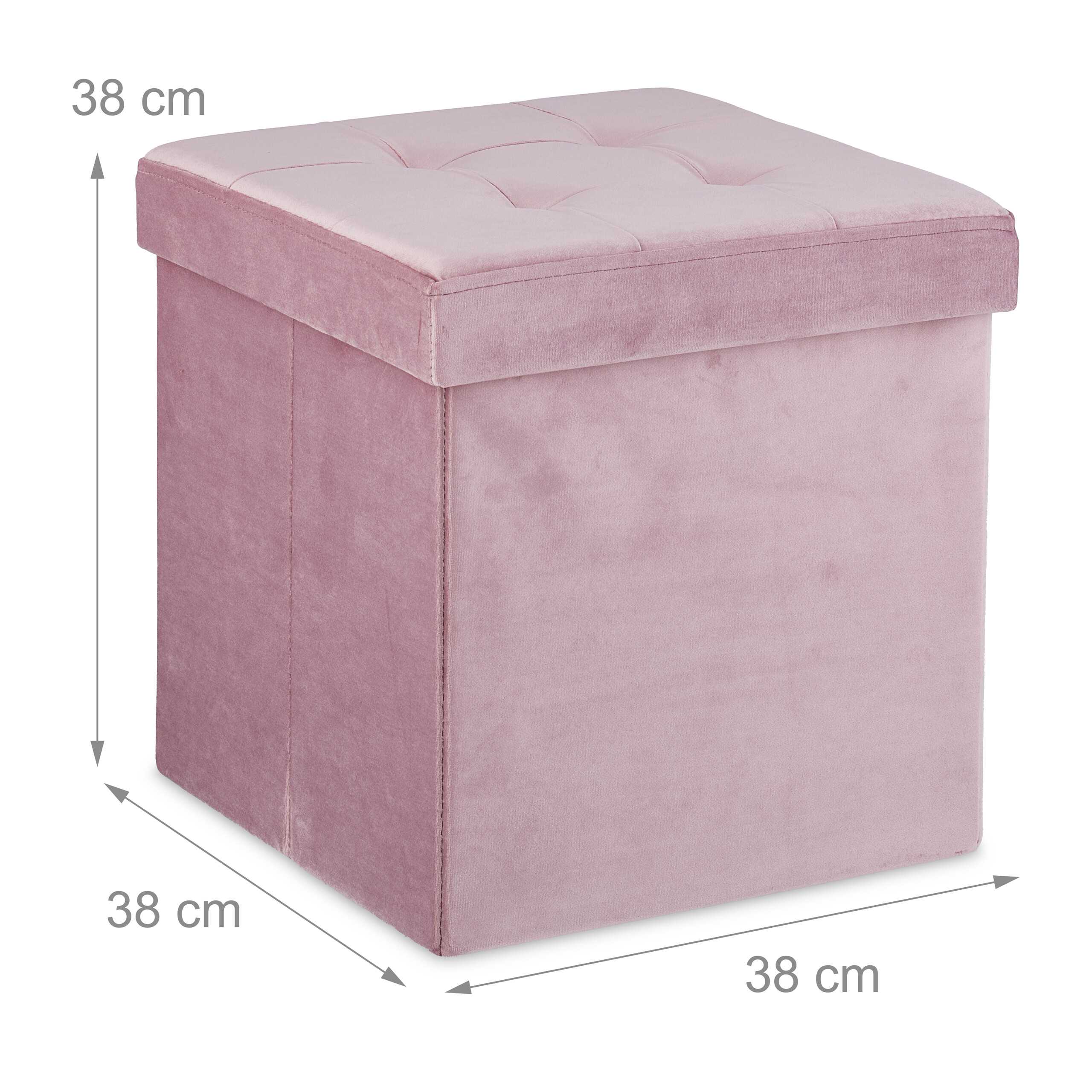 Rosa Samthocker mit den Maßen 38 x 38 x 38 cm.