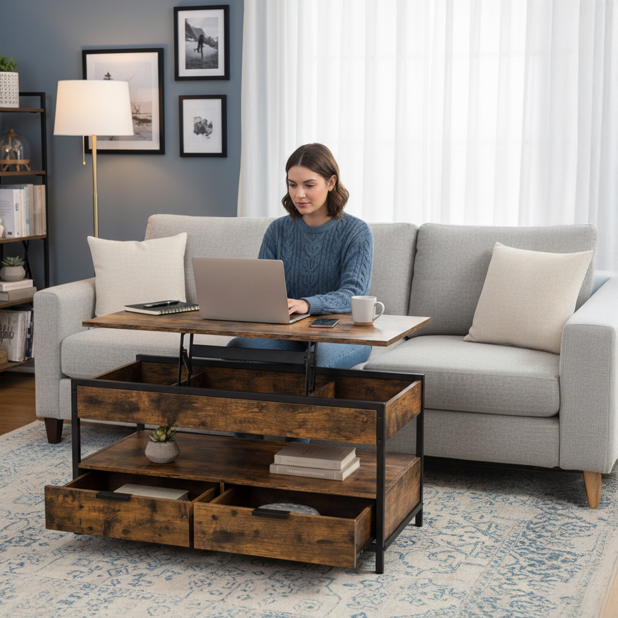 RELAXDAYS Hubtisch Industrieller Couchtisch