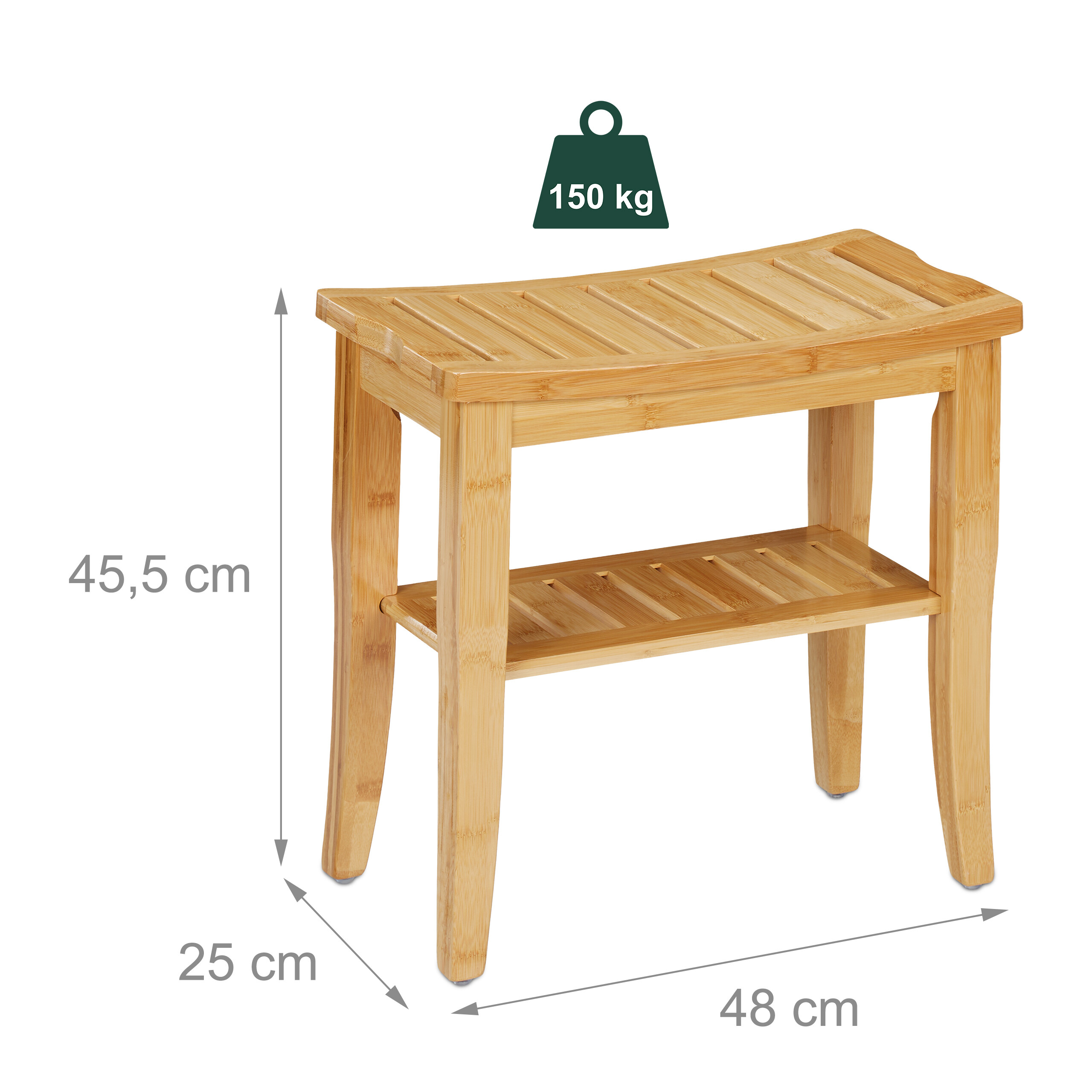 Bambusbank mit Ablage, 45,5x48x25 cm, max. 150 kg Last.