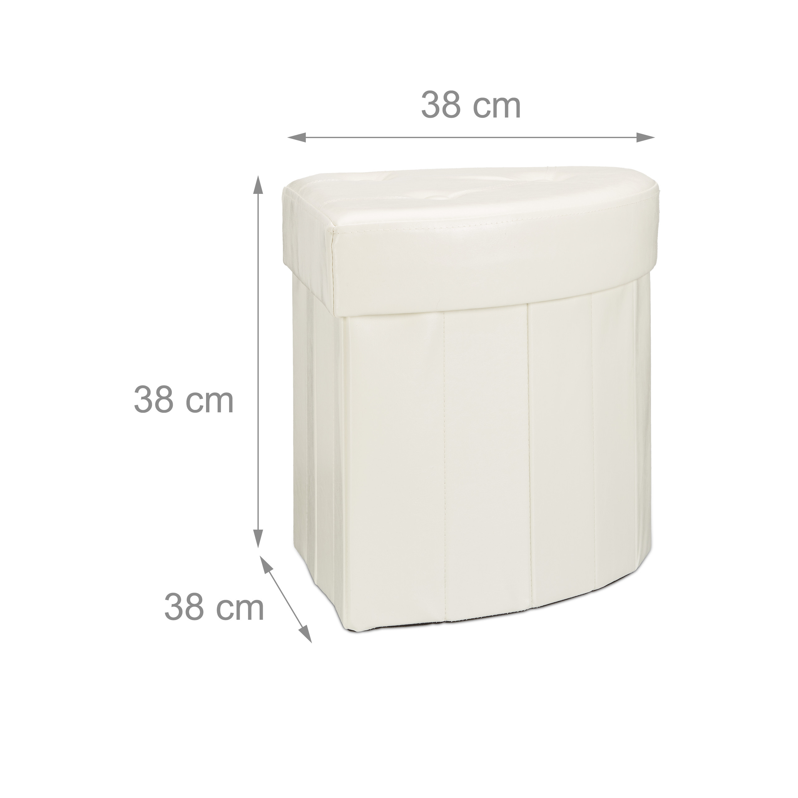 Beige eckige Sitzbank mit 38 cm Maßen.