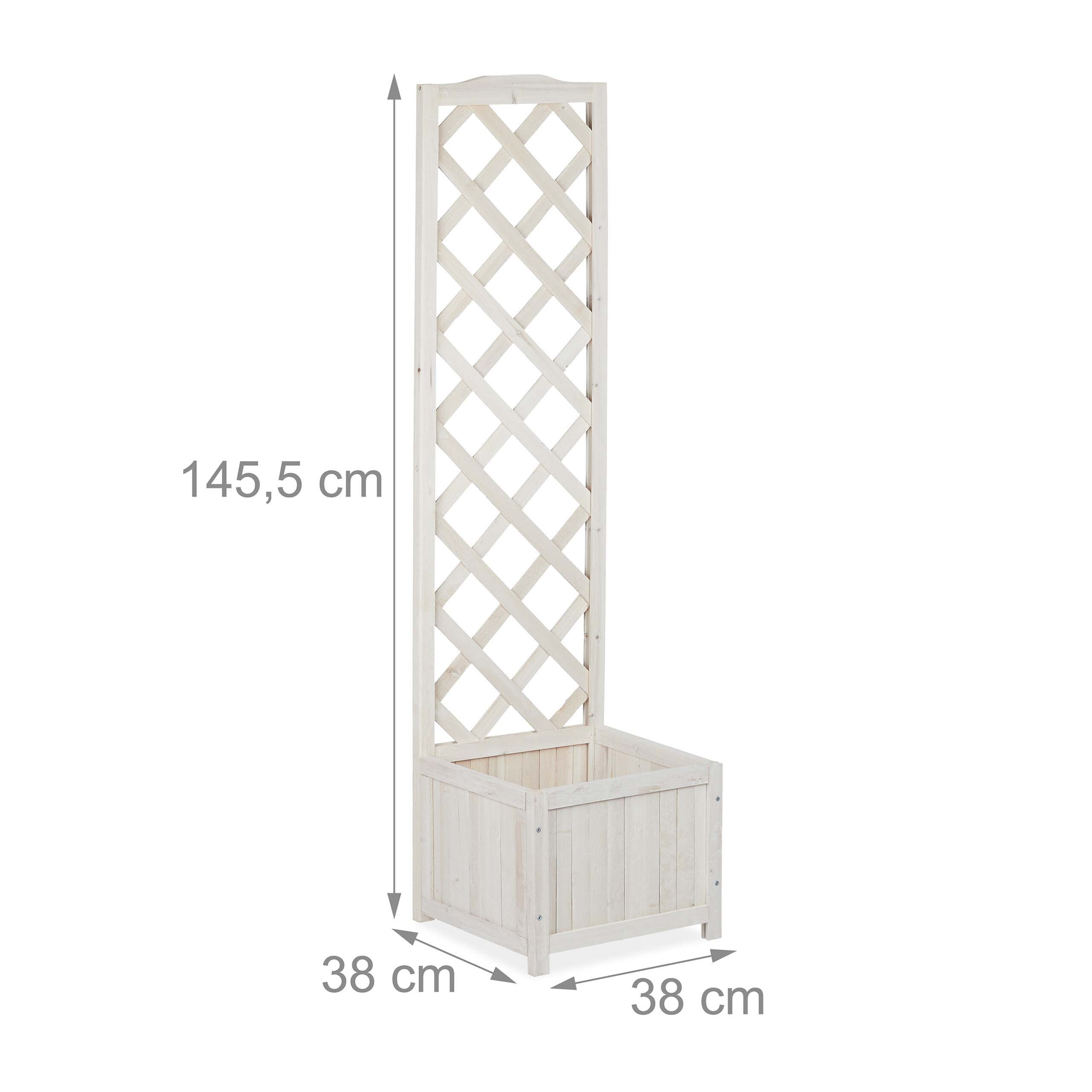 Weißer hölzerner Pflanzkasten mit Spalier, Höhe 145,5 cm, Breite und Tiefe je 38 cm.