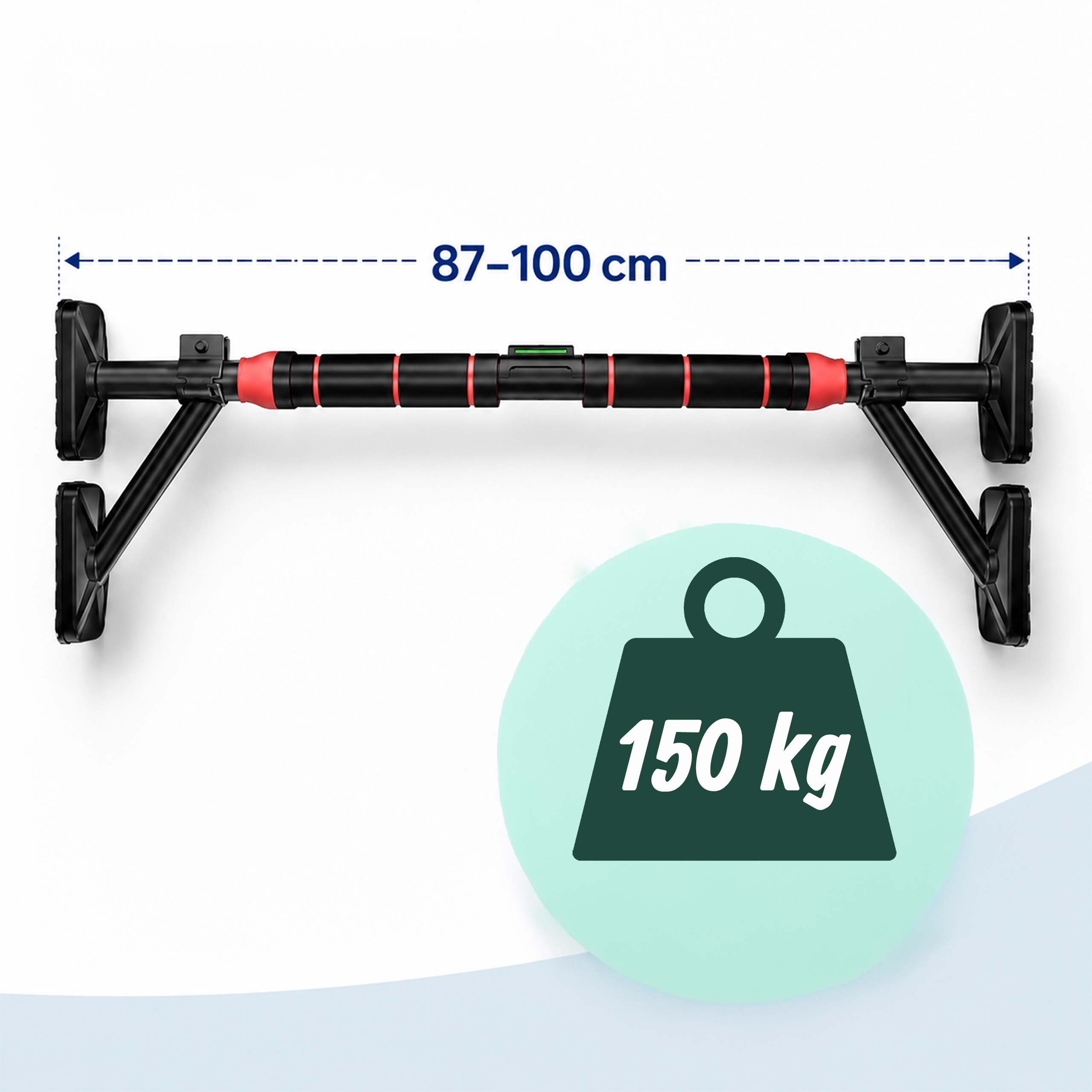 Schwarze Türreckstange für 87-100 cm, hält bis zu 150 kg.