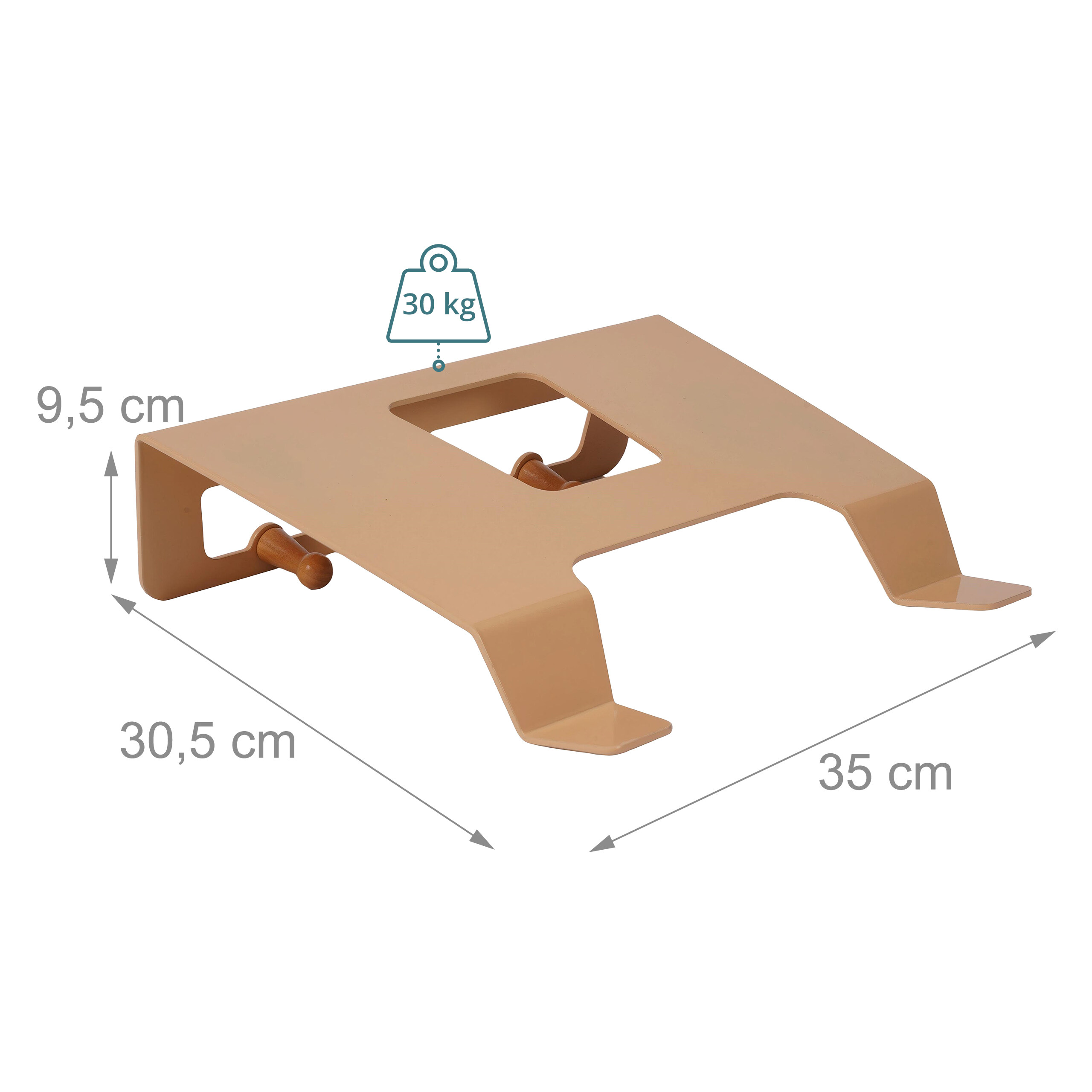 Beige Metallständer mit Maßen 35x30,5x9,5 cm und 30 kg Belastbarkeit.