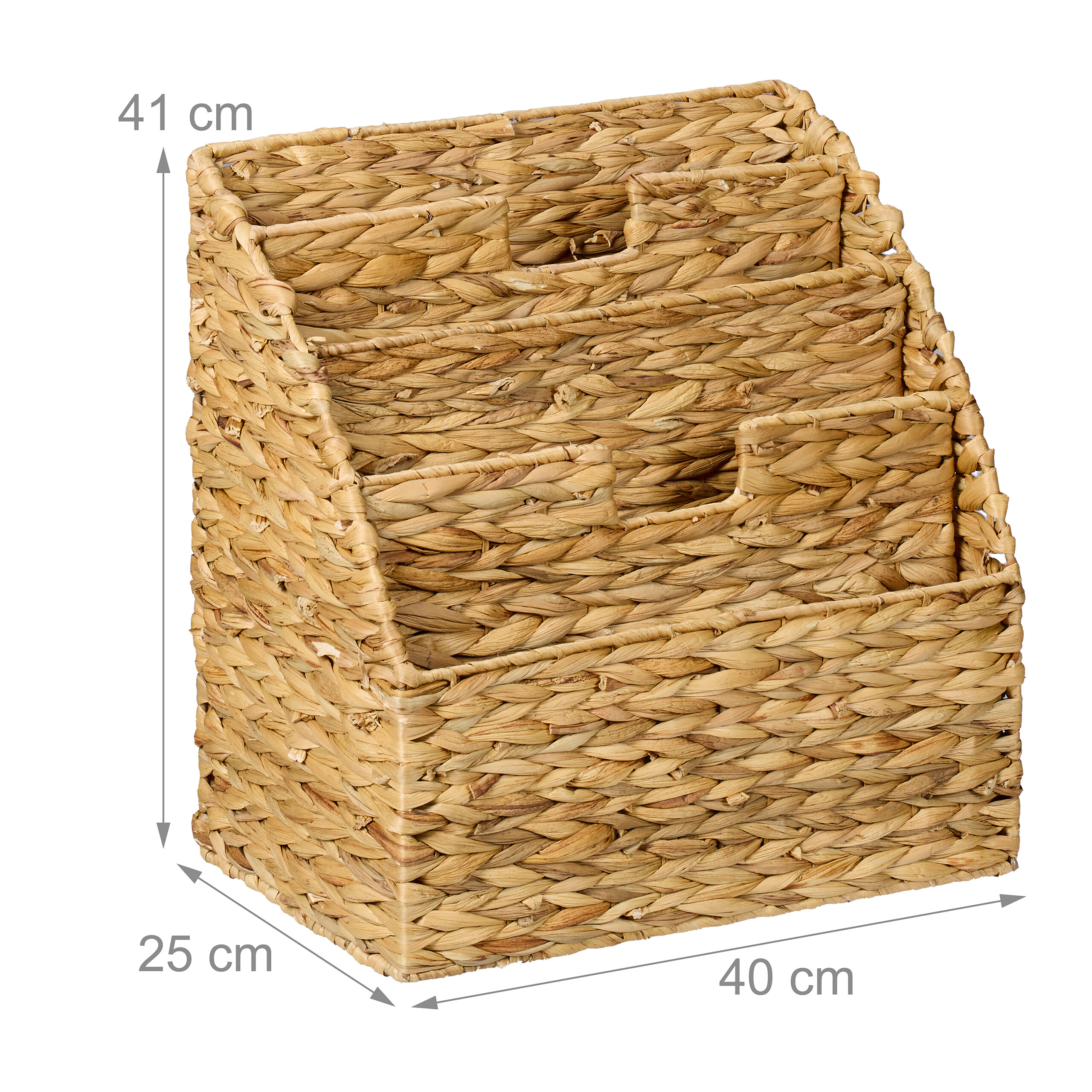 Wiederverwendbarer, geflochtener Dokumenten-Organizer aus beigem Seegras mit Maßen von 40x25x41 cm.