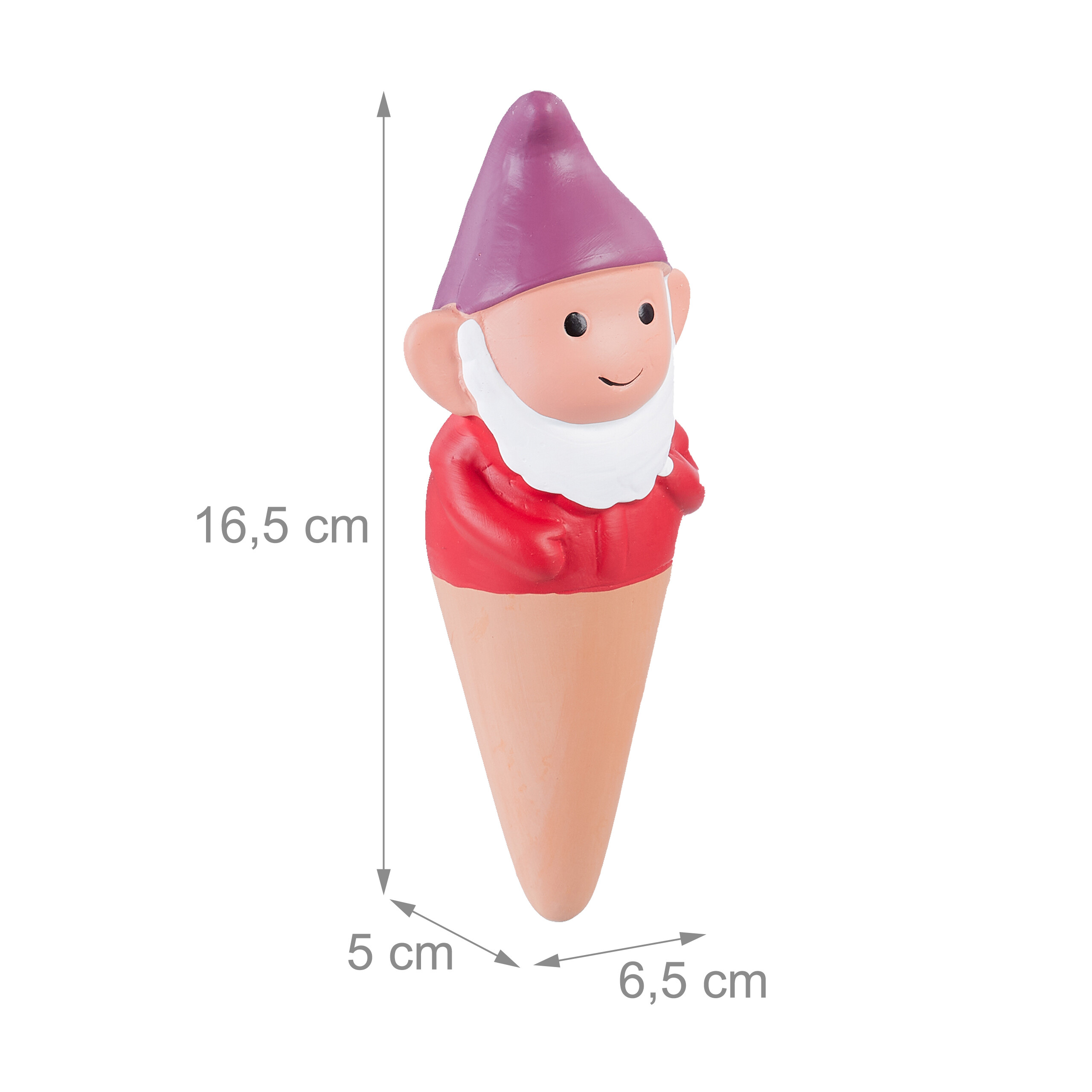 Tonfigur eines Zwergs im Eistüten-Design mit Maßen.