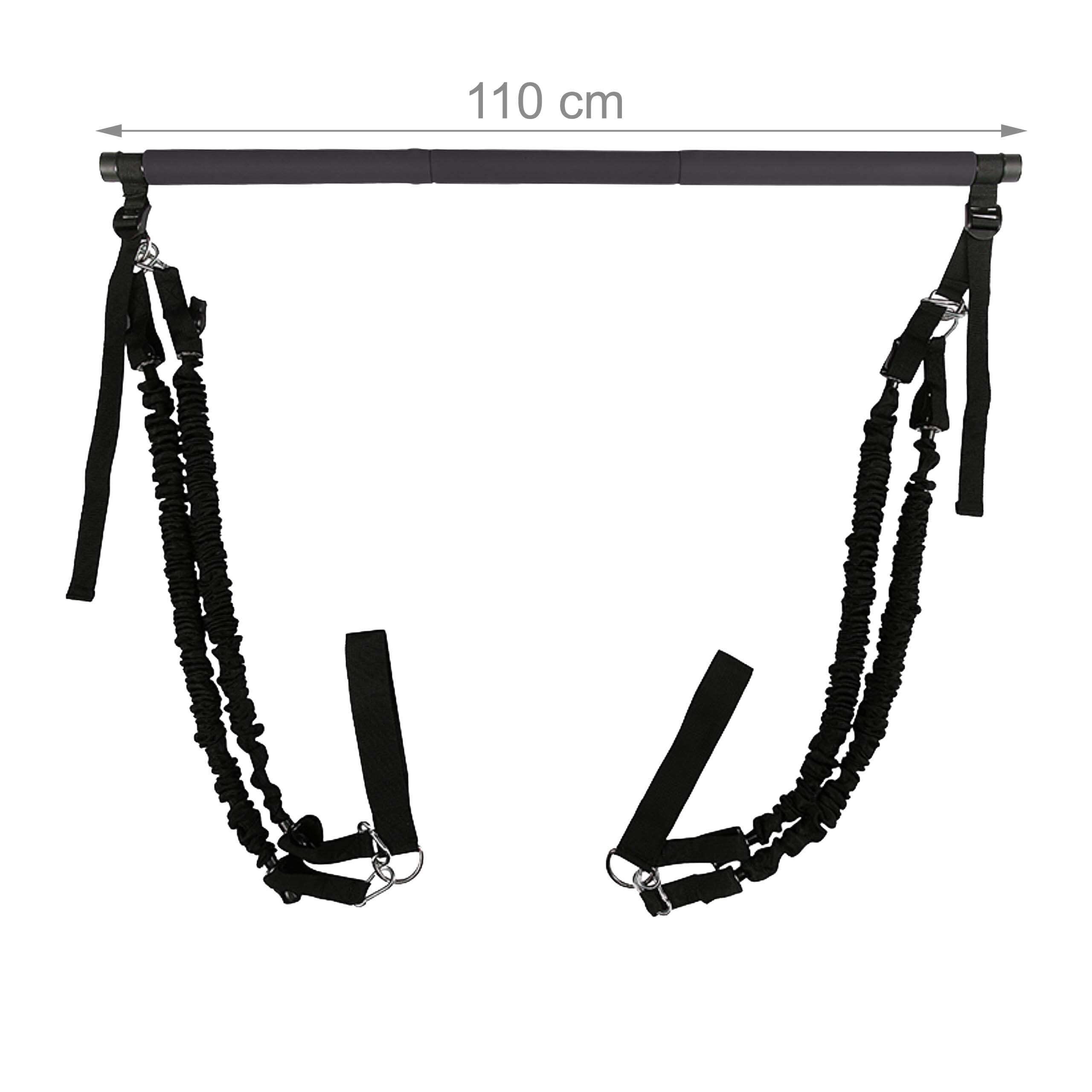 110 cm lange schwarze Stange mit hängenden elastischen Bändern und Griffen.