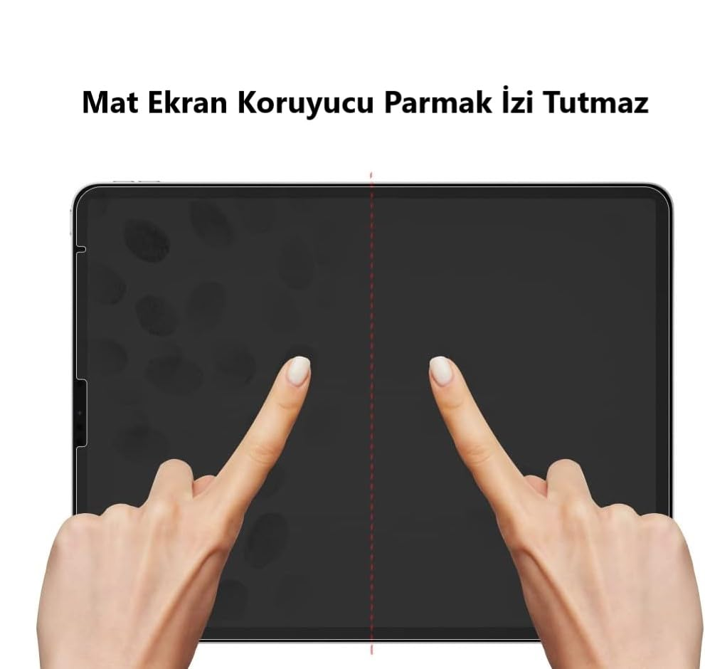 Mat ekran koruyucunun parmak izi bırakmadığını gösteren görsel karşılaştırma.
