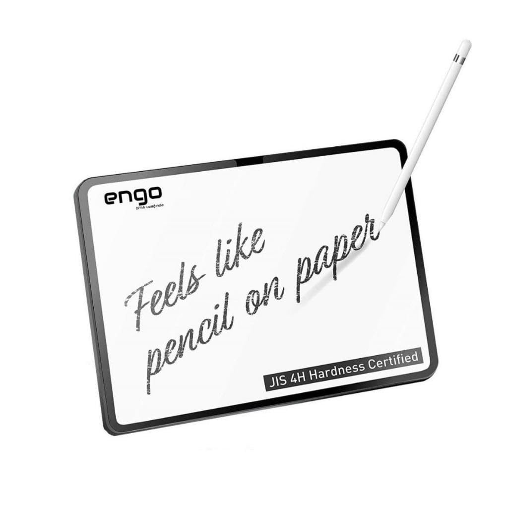 Beyaz arka planda stylus kalem ve 'Feels like pencil on paper' yazılı tablet.