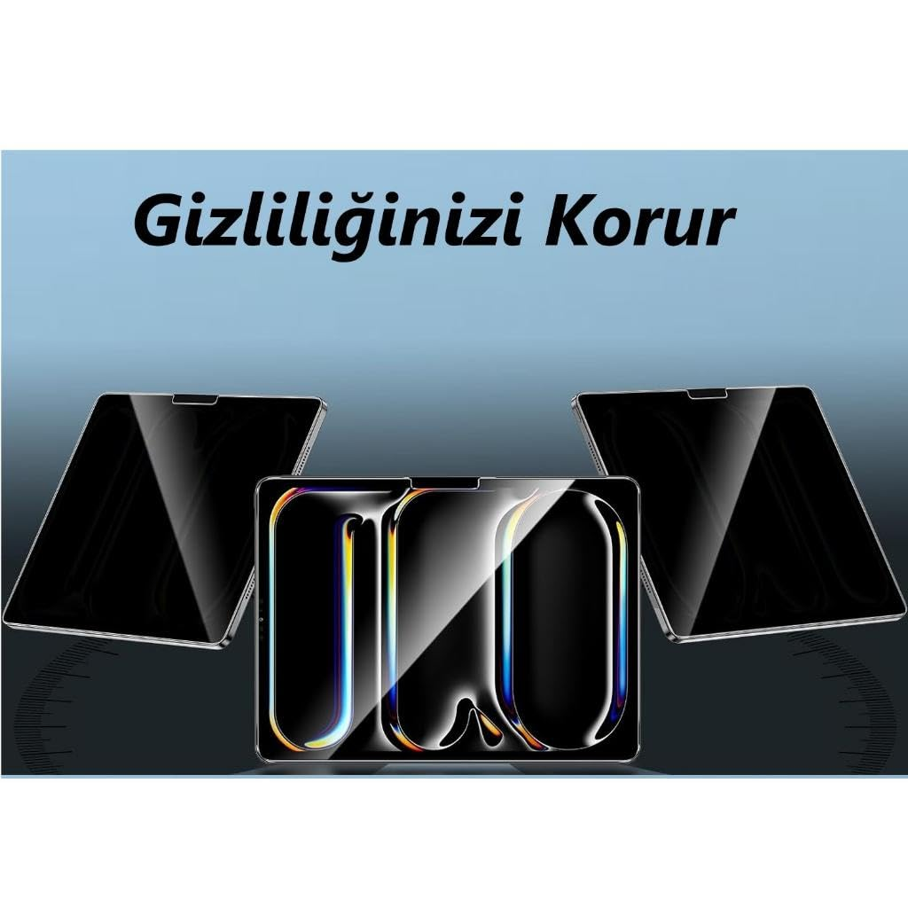 Gizlilik ekran koruyuculu üç tablet ve Gizliliginizi Korur yazısı.