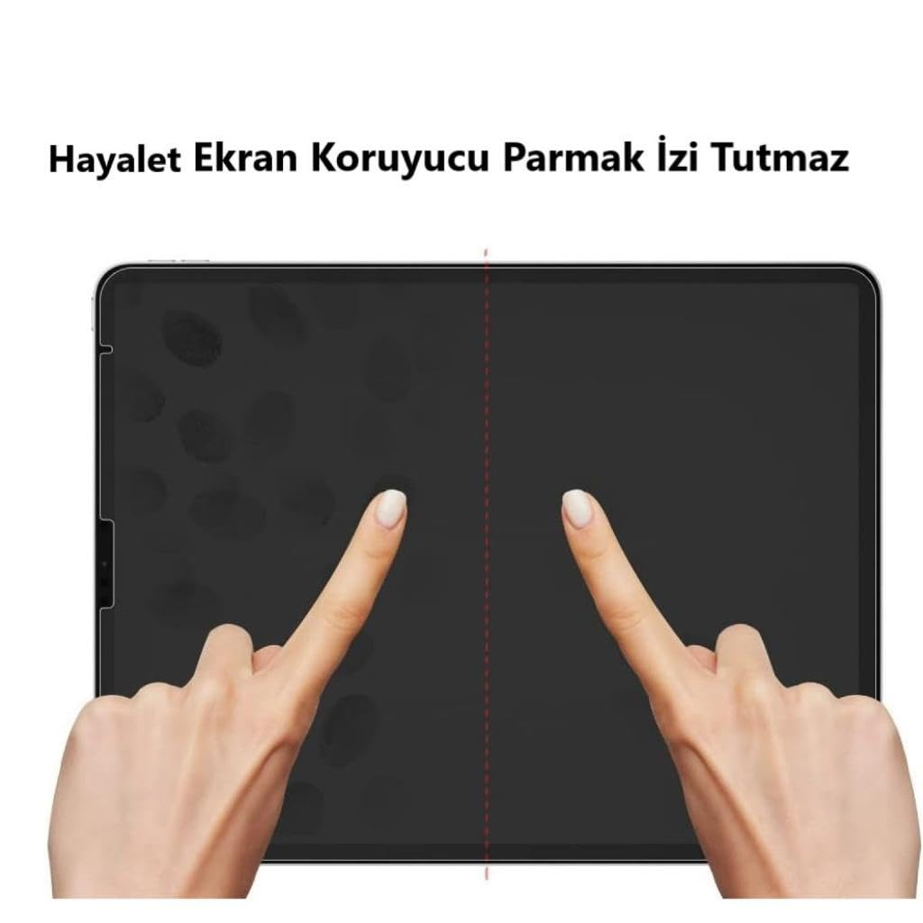Bölünmüş tablet ekranında solda parmak izleri ve sağda temiz yüzey görülüyor.