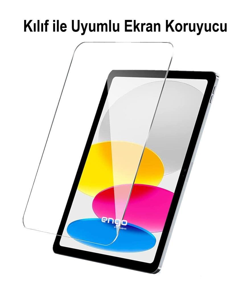 Renkli duvar kağıdı olan bir tabletin üzerinde şeffaf bir ekran koruyucu duruyor.