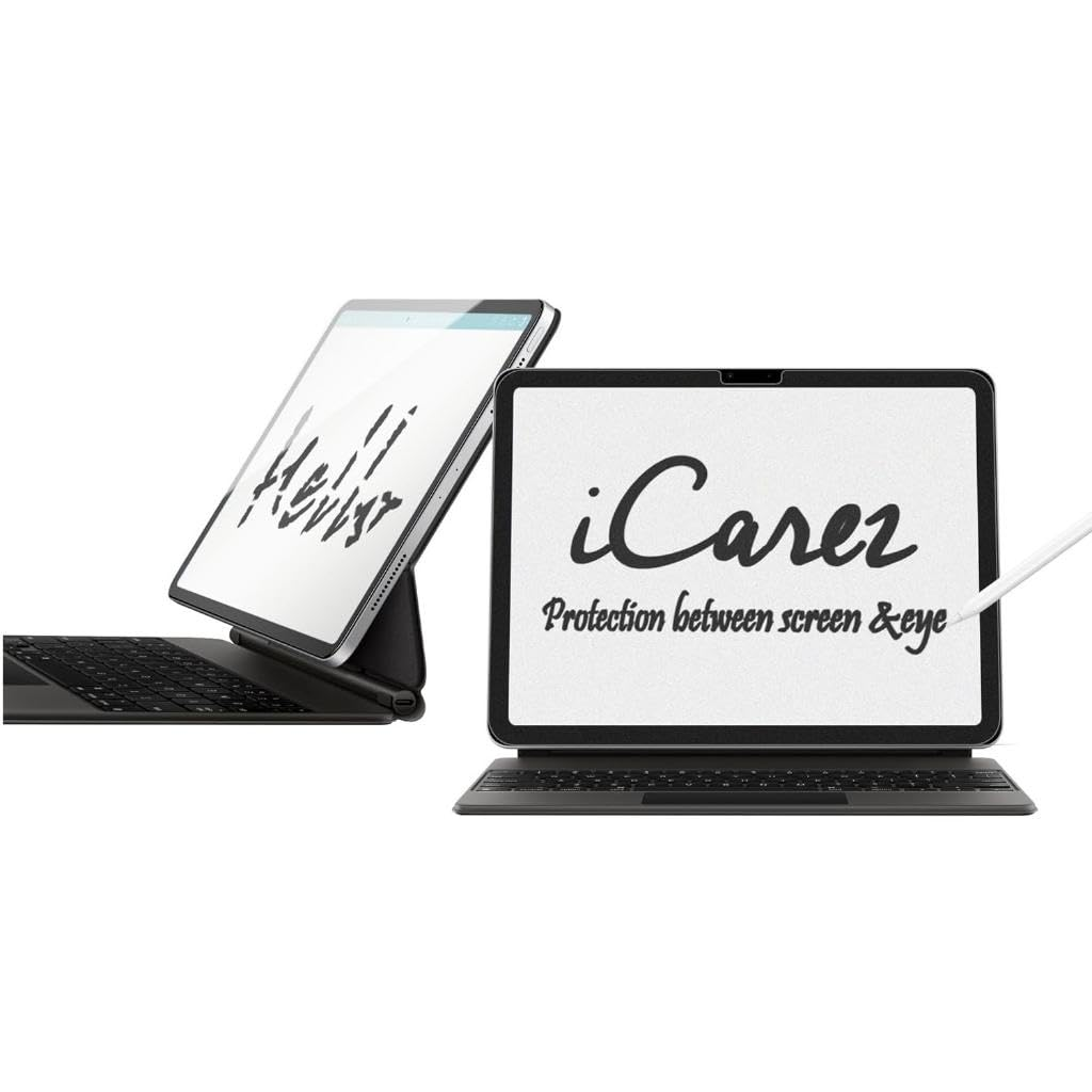 Beyaz arka planda klavyeli iki tablet. Ekranda iCarez yazıyor.