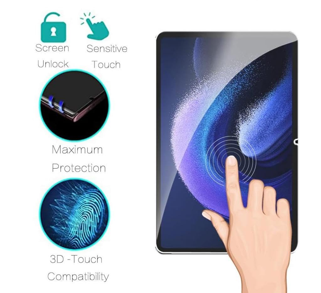 El tablet ekranına dokunuyor, simgeler dokunma hassasiyetini gösteriyor.