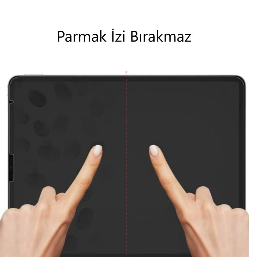 İki tablet ekranının karşılaştırması: solda parmak izleri var, sağda iz bırakmaz.