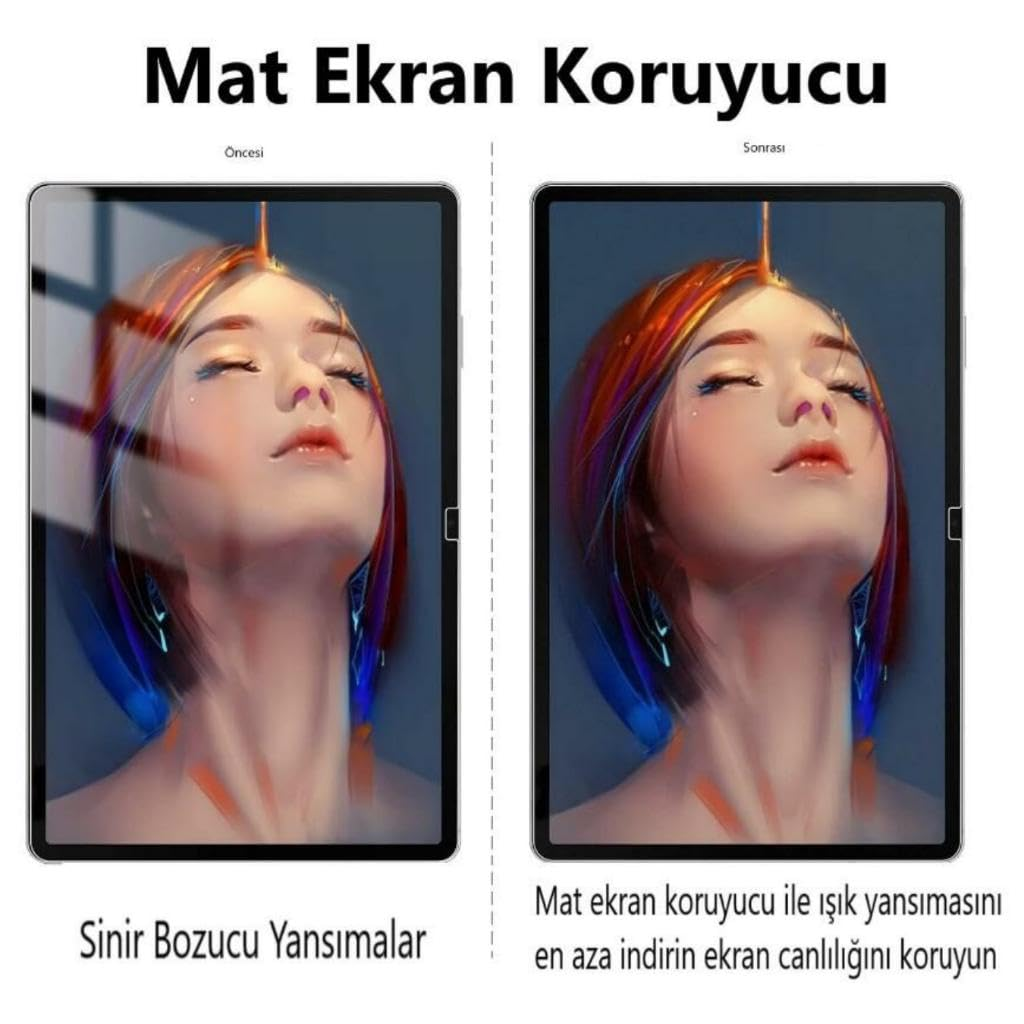 Işık yansımasını azaltmak için mat ekran koruyucusuz ve koruyuculu tablet karşılaştırması.