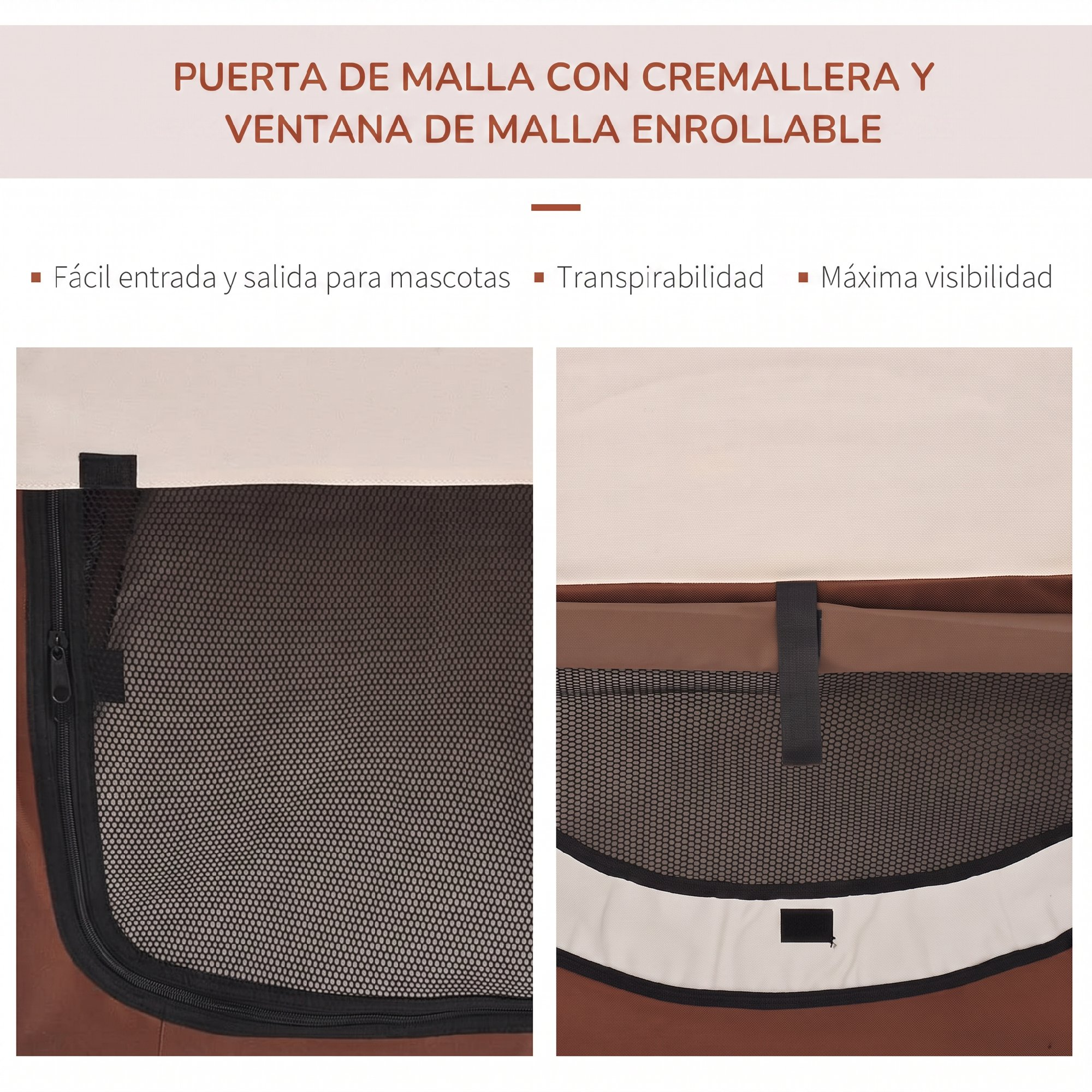 Puerta de malla con cremallera y ventana de malla enrollable para mascotas, transpirable y máxima visibilidad.