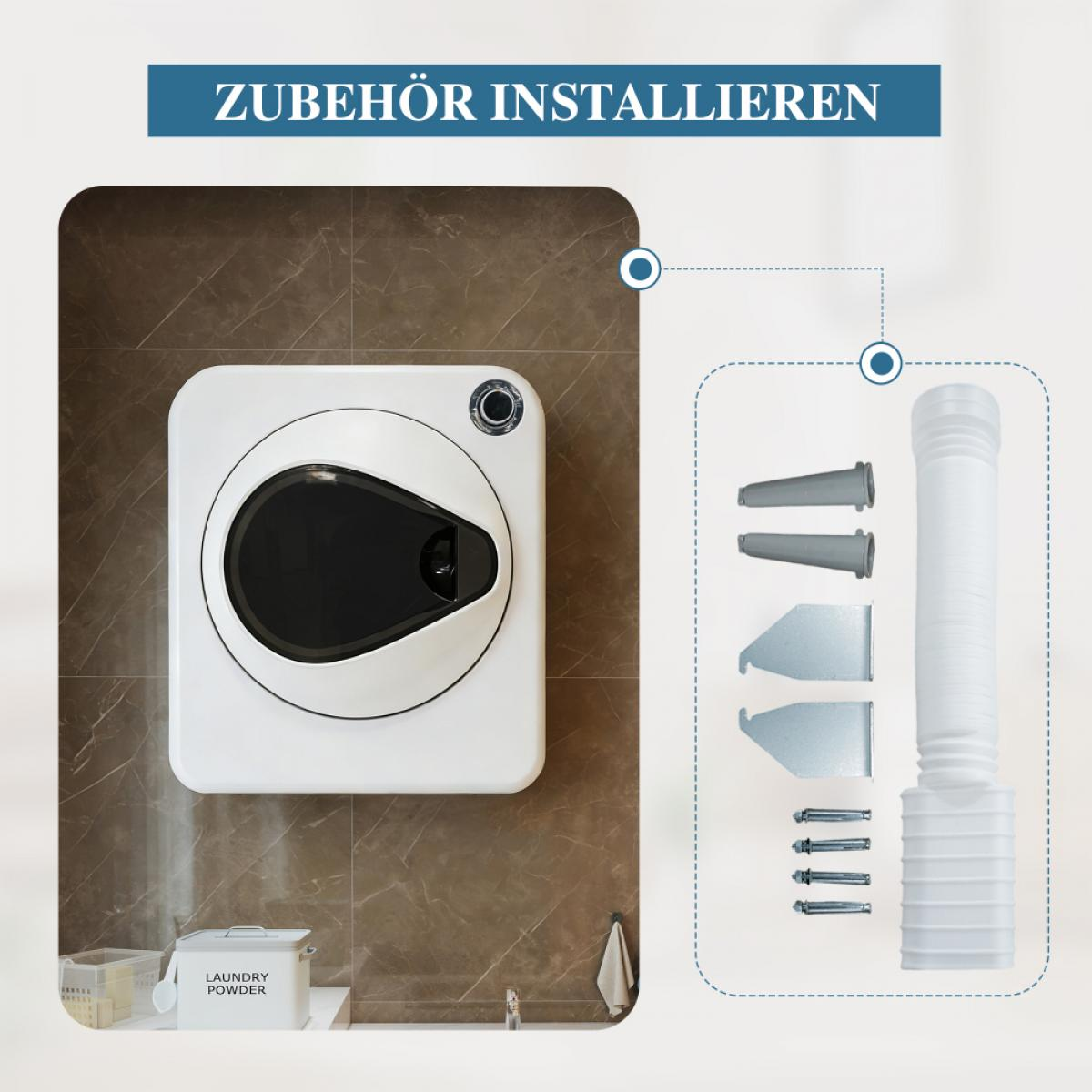 Installationszubehör für einen wandmontierten Trockner, inklusive Rohre und Halterungen.