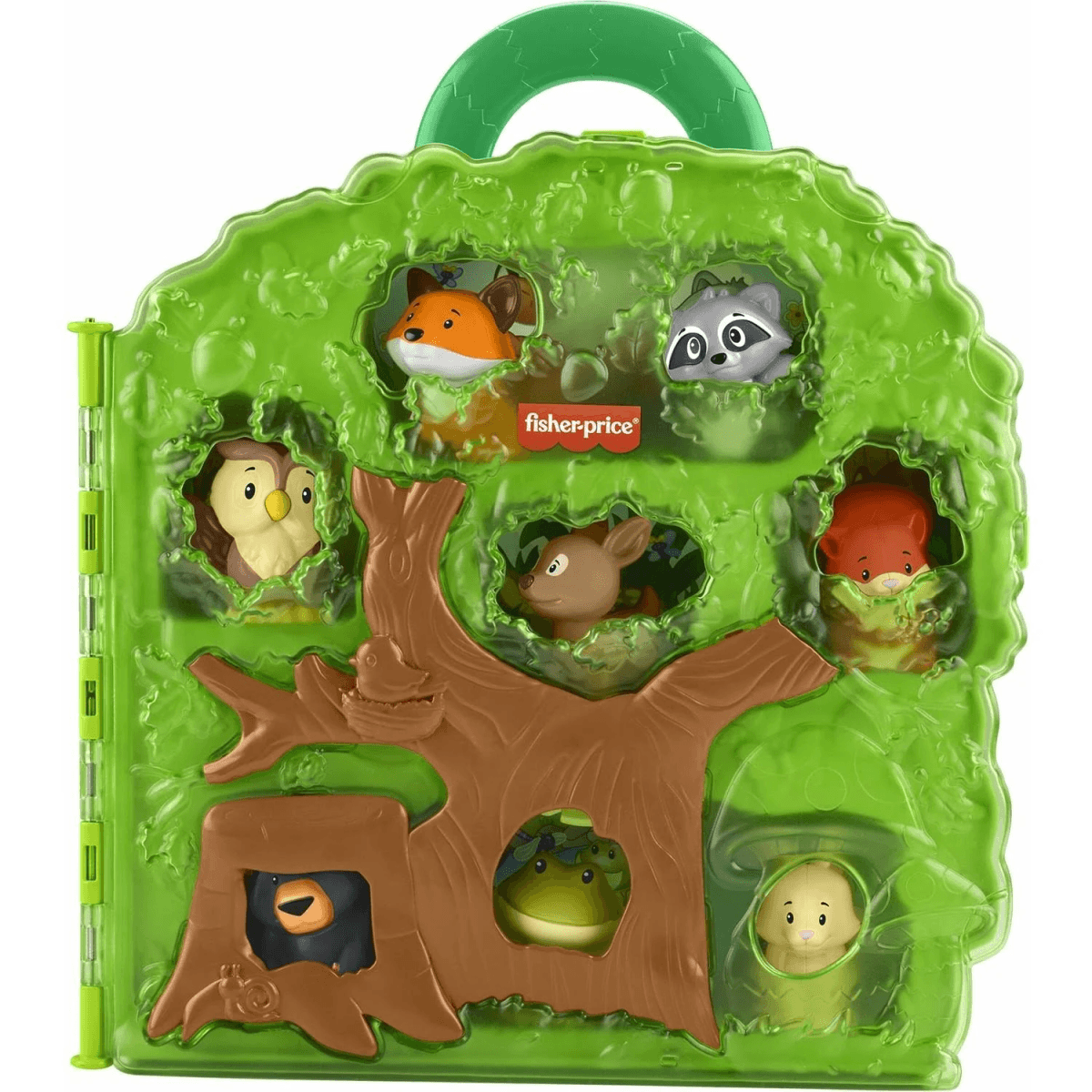 Conjunto de juguete de casa del árbol verde de Fisher-Price con animales.