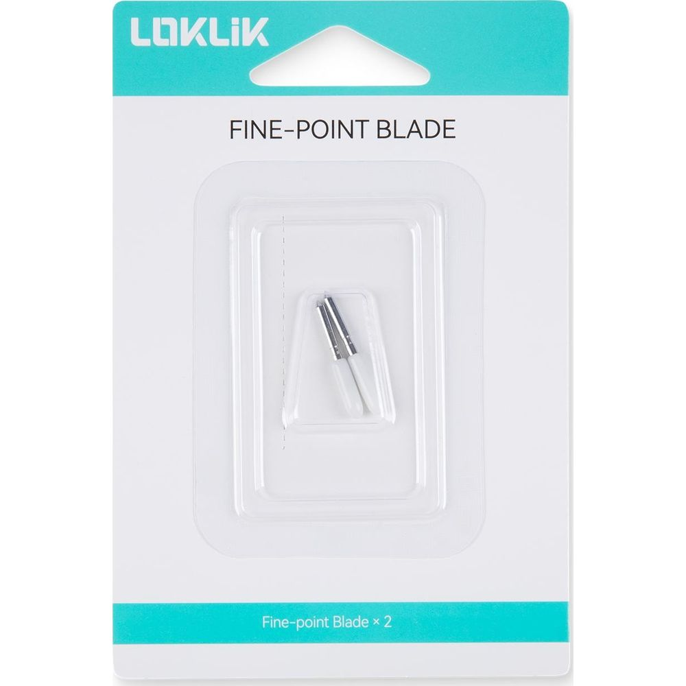 Verpackung von LoLKiK mit zwei feinen Ersatzklingen in durchsichtiger Plastikblisterpackung.