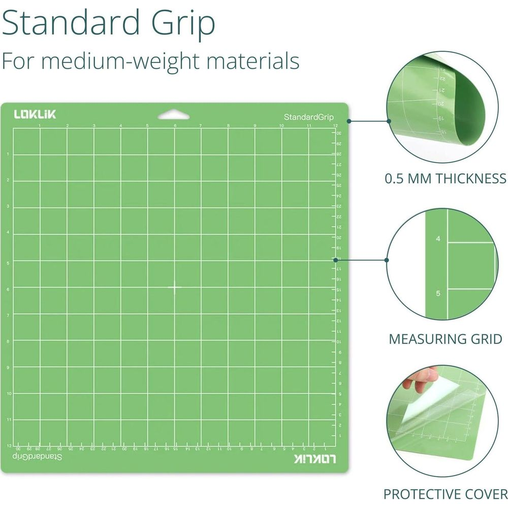 Grüne Schneidematte mit Messraster, Schutzfolie und 0,5 mm Dicke.
