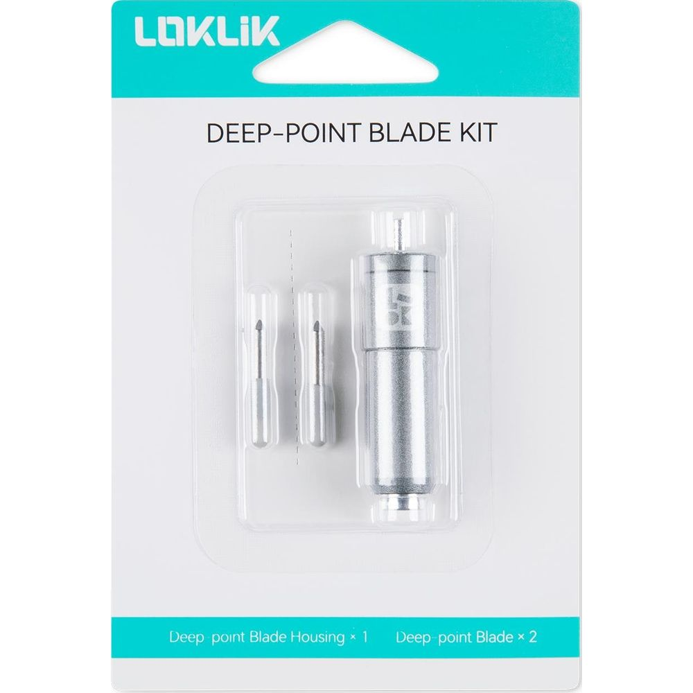 Verpackung des LoLlik Deep-Point Klingen-Kits mit einem Gehäuse und zwei Klingen in Blisterverpackung.