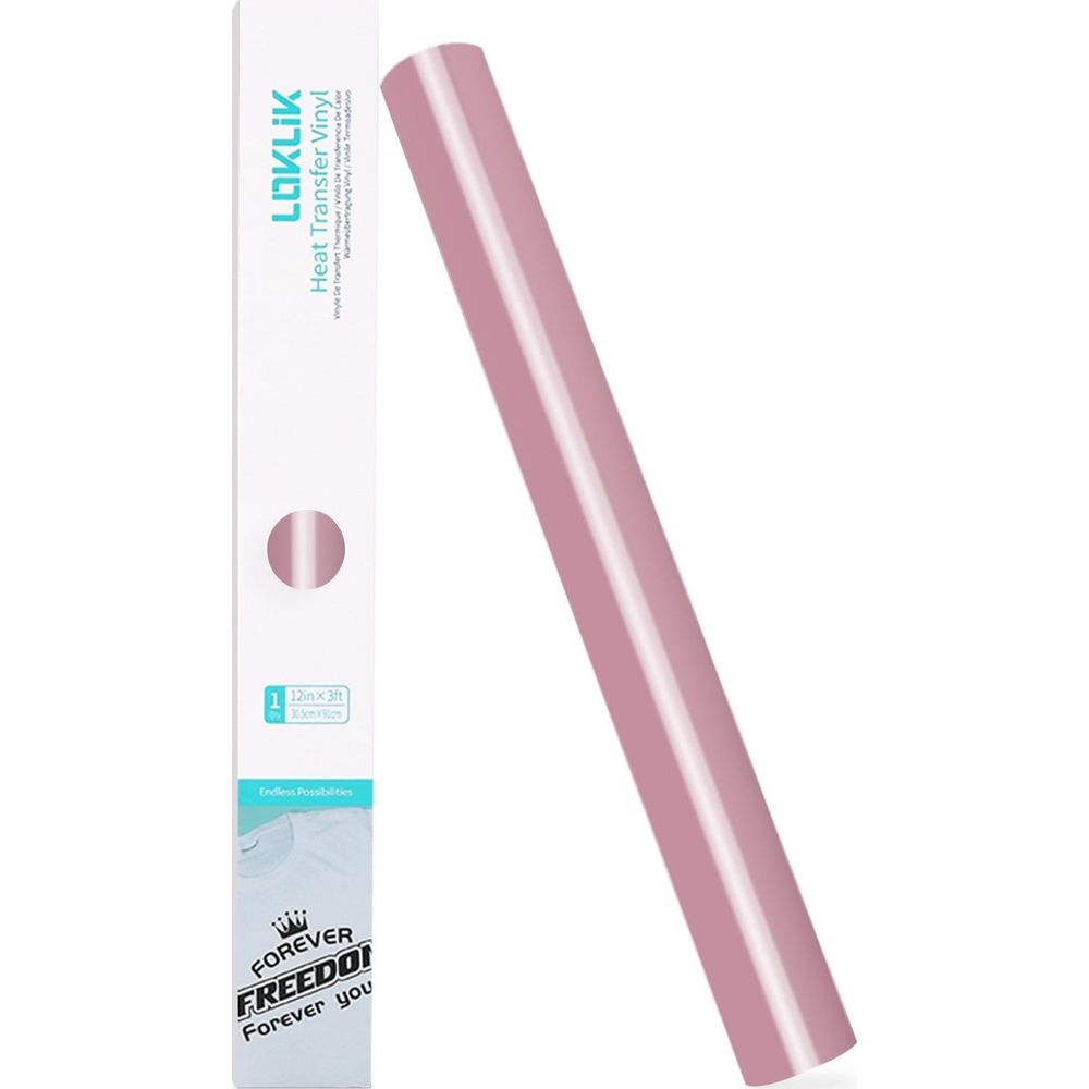Eine Rolle rosa Hitzetransfer-Vinyl neben seiner Produktverpackung.