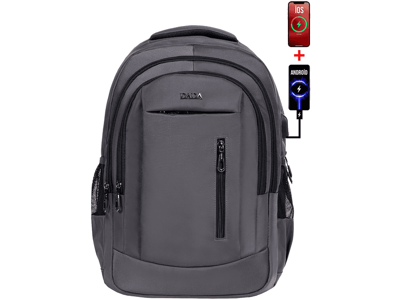 DADA 05 USB Aparatlı Okul ve Günlük Kullanım Unisex 15,6 inç Laptop Sırt Çantası Gri