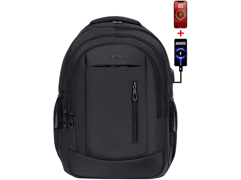 DADA 05 USB Aparatlı Okul ve Günlük Kullanım Unisex 15,6 inç Laptop Sırt Çantası Siyah