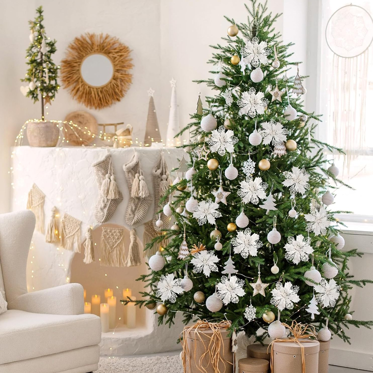 MARKETHAVEN 10er Set Glitzer Blumen 11cm Weihnachtsbaumschmuck