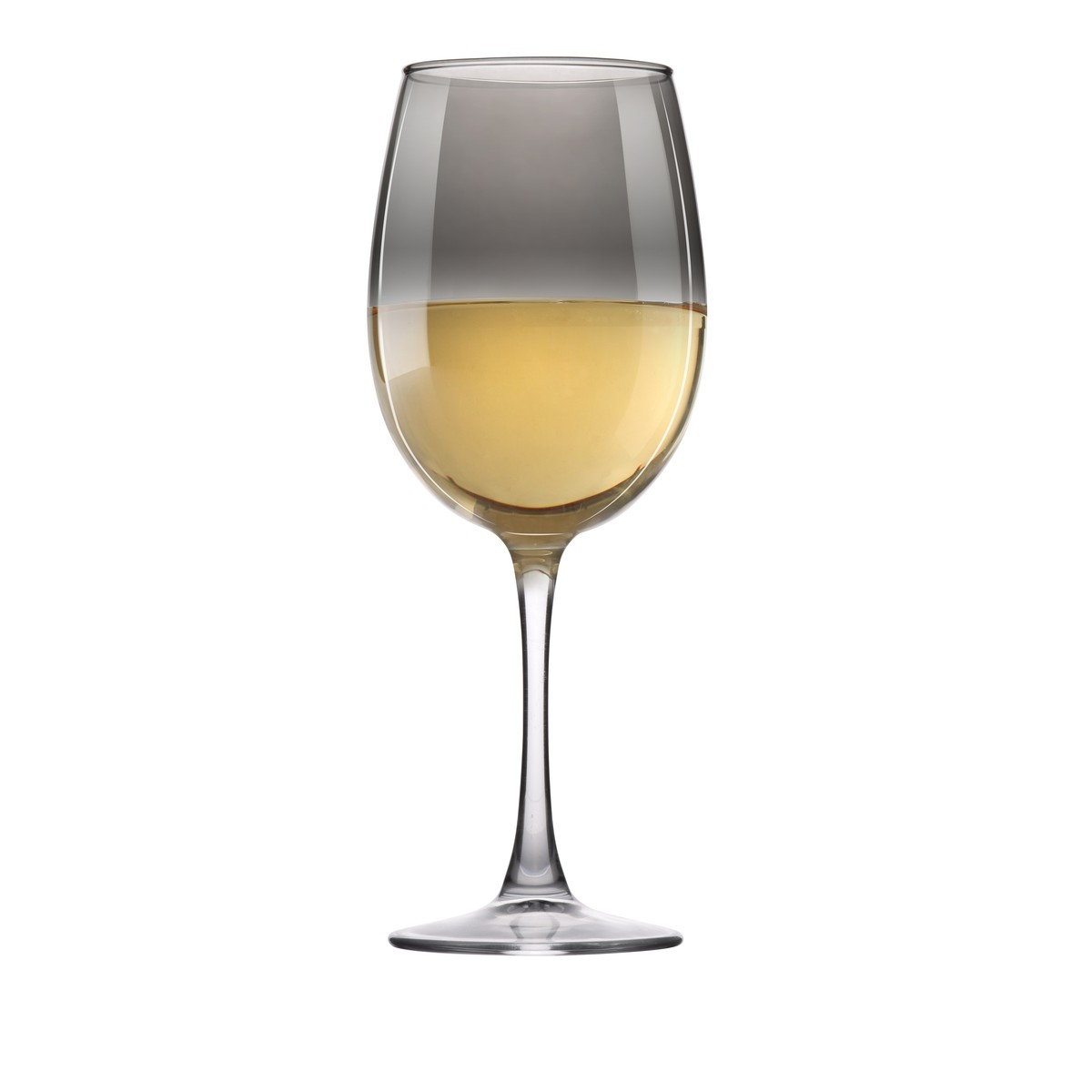 Ein elegantes Weinglas mit einem Farbverlauf und goldenem Weißwein auf weißem Hintergrund.