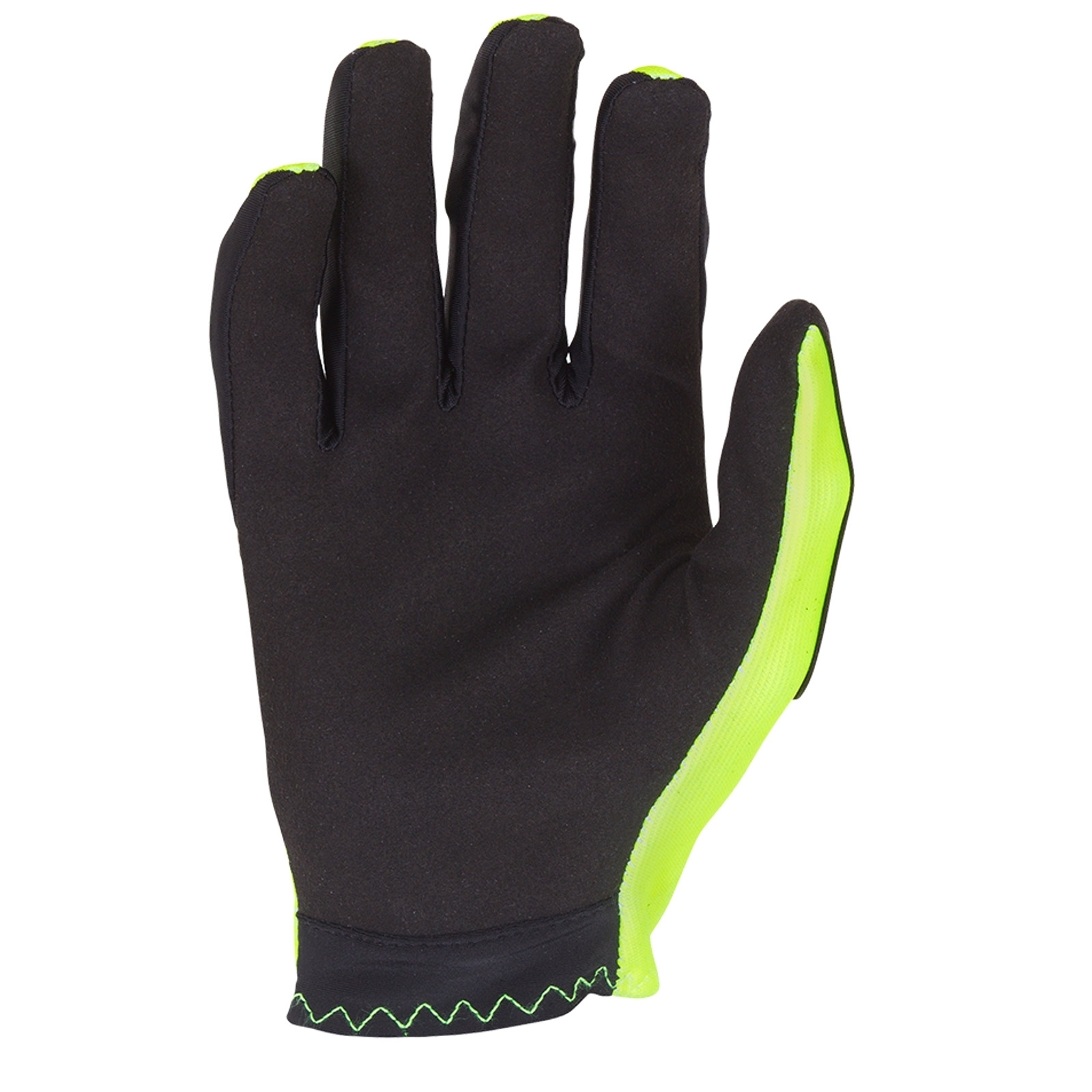 Ein schwarzer Sport-Handschuh mit neon-gelben Akzenten und Zickzack-Muster am Bund.
