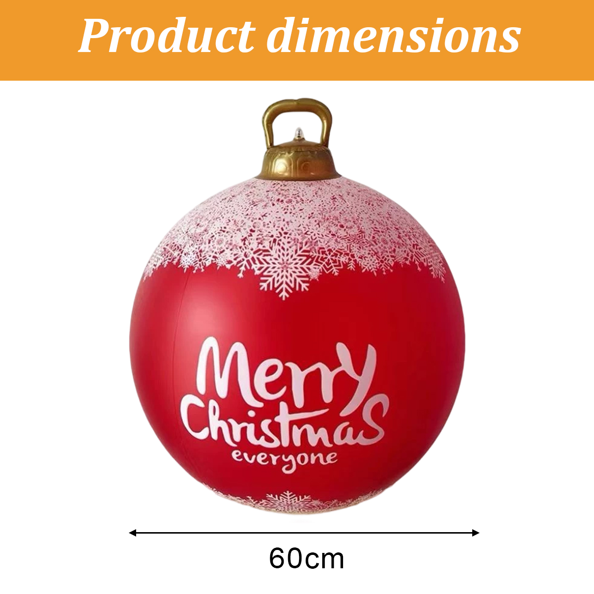 Rote, 60 cm große Weihnachtskugel mit Schneeflocken und weißem Schriftzug Merry Christmas everyone.