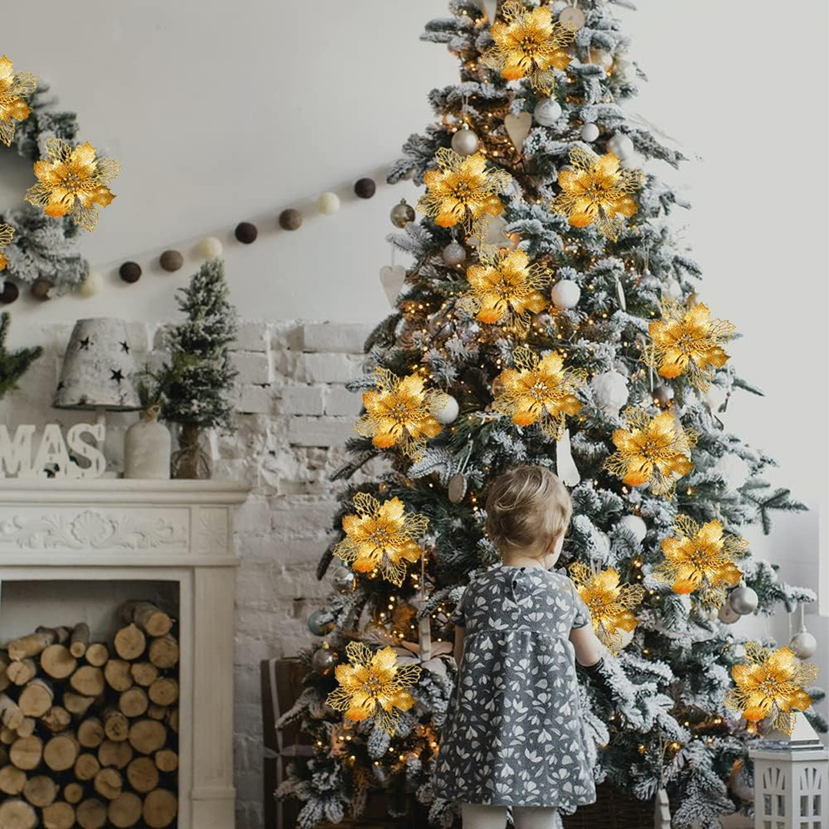 MARKETHAVEN Glitzernde Goldene Festliche Blüten Kunstblumen-Set
