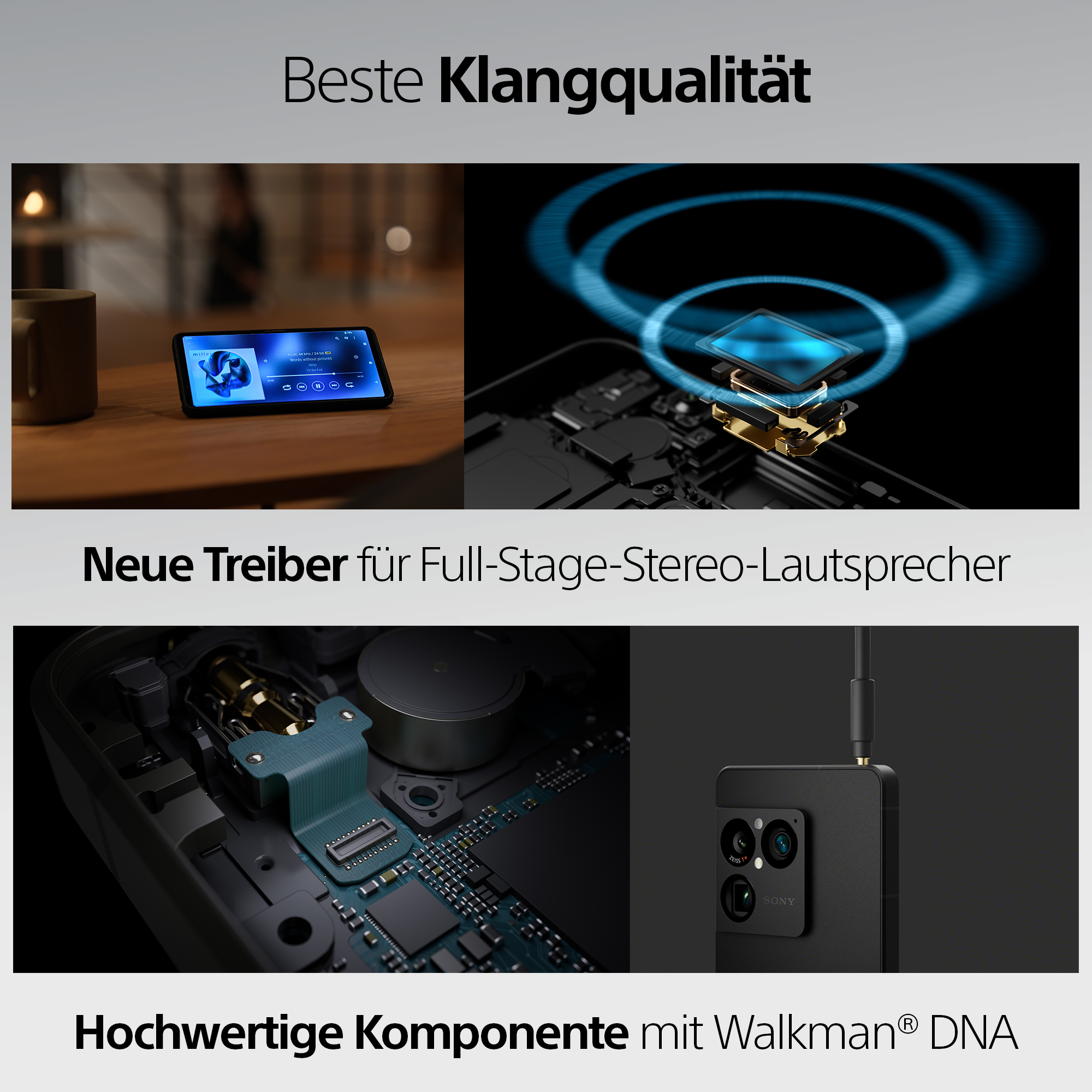 Technische Details und Innenleben eines Smartphones mit Fokus auf Sound- und Lautsprecherkomponenten.