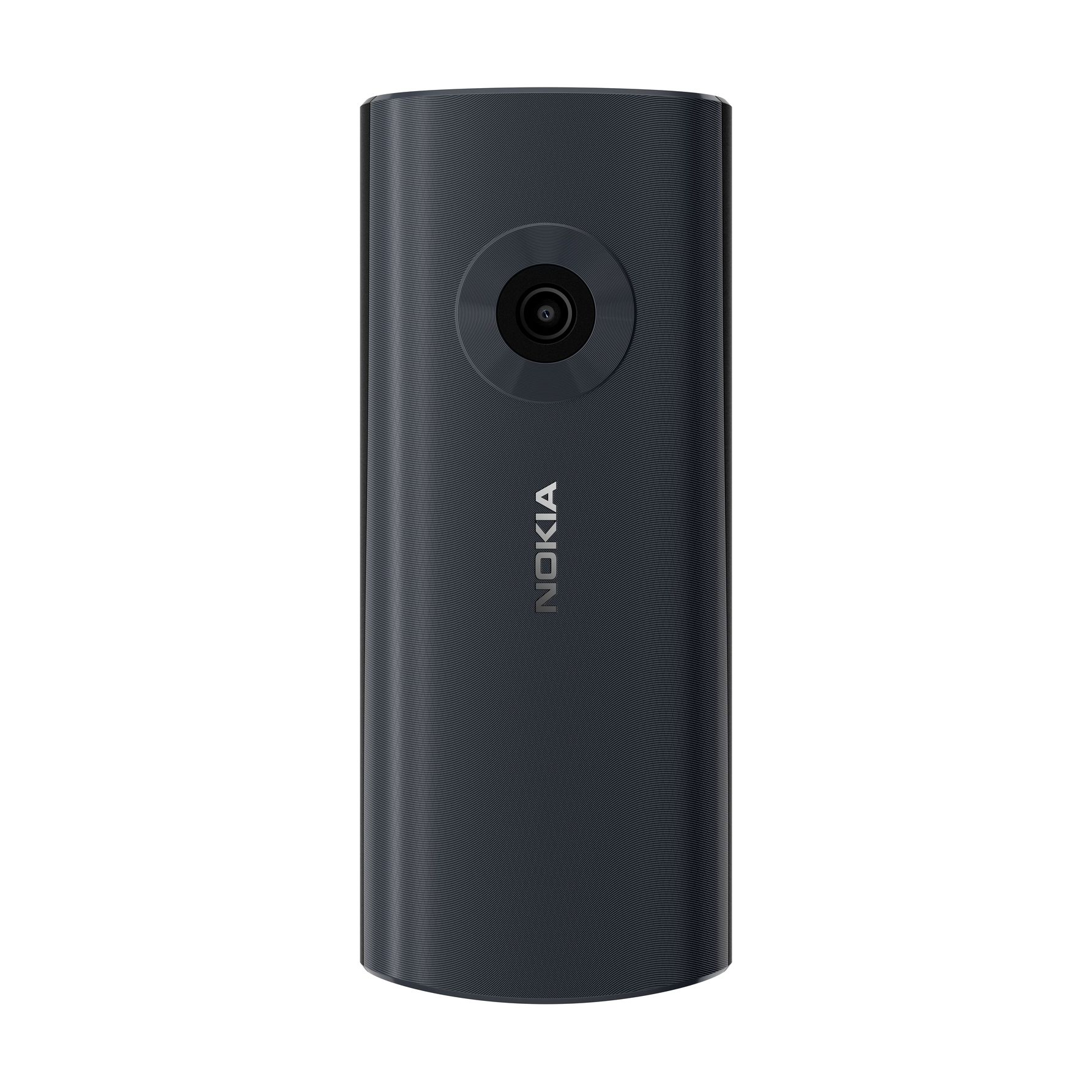 La parte trasera de un smartphone Nokia gris con una lente de cámara circular arriba y el logotipo de Nokia debajo.