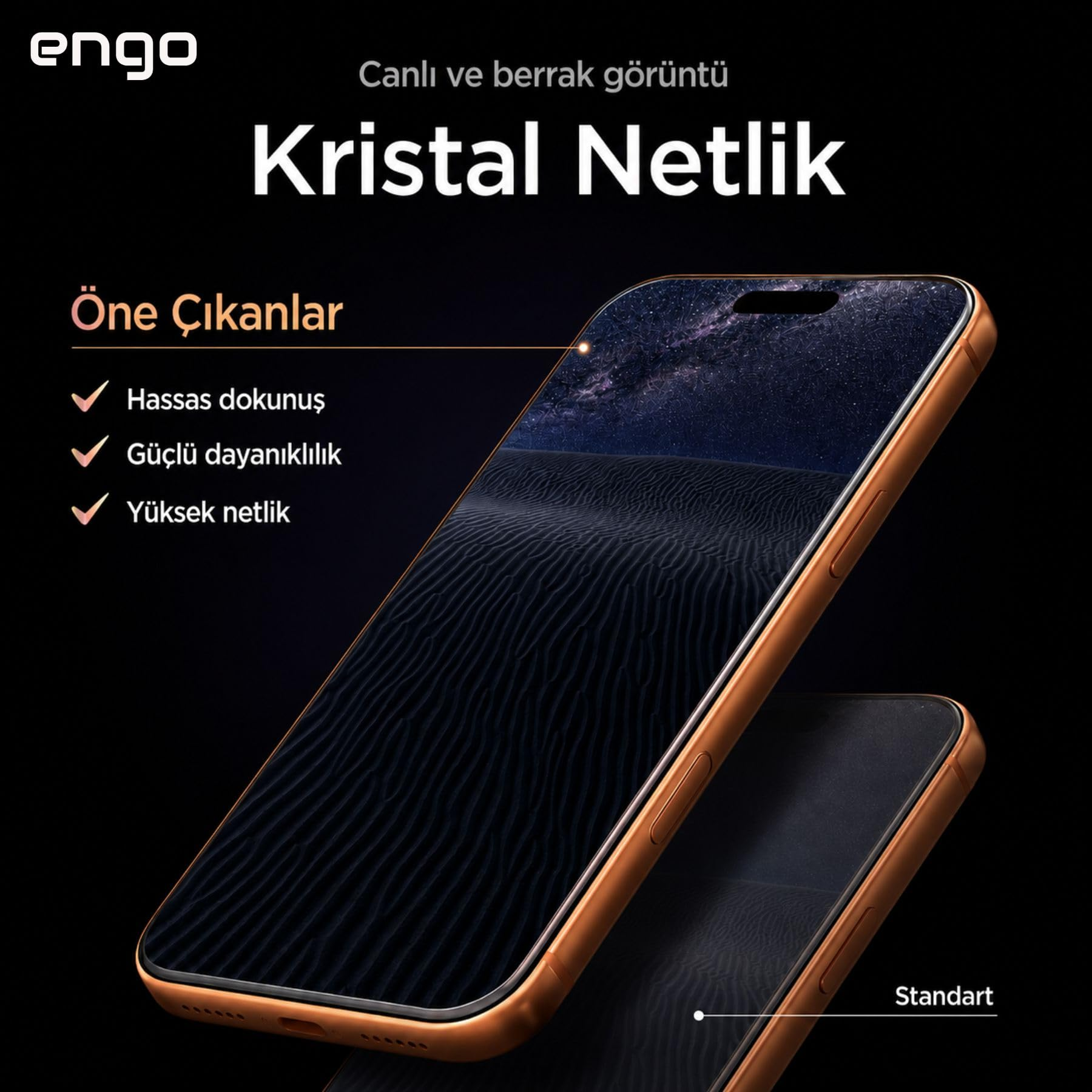 Kristal netlik, hassas dokunuş ve güçlü dayanıklılık özelliklerini gösteren akıllı telefon.