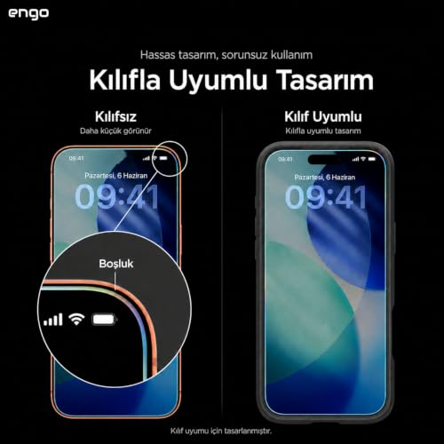 Siyah arka planda kılıflı ve kılıfsız ekran koruyucu tasarımı karşılaştırması.