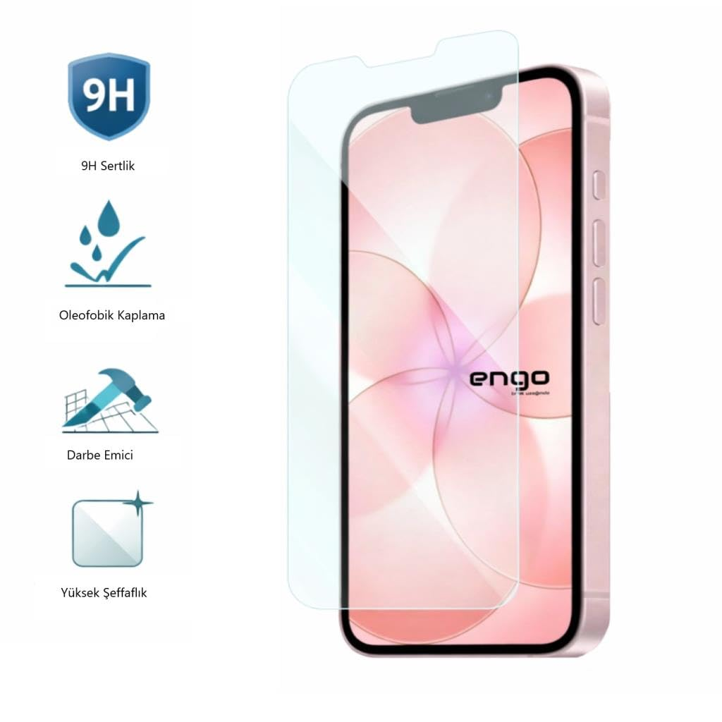 Ekran koruyuculu akıllı telefon ve sertlik, oleofobik kaplama ve şeffaflığı belirten dört simge.
