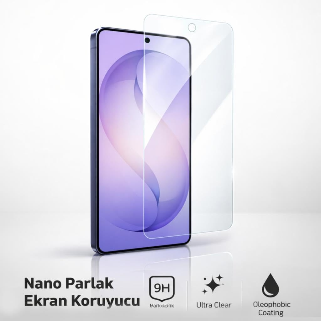 Şeffaf 9H nano cam ekran koruyucu, ultra berrak ve oleofobik kaplamalı akıllı telefon.