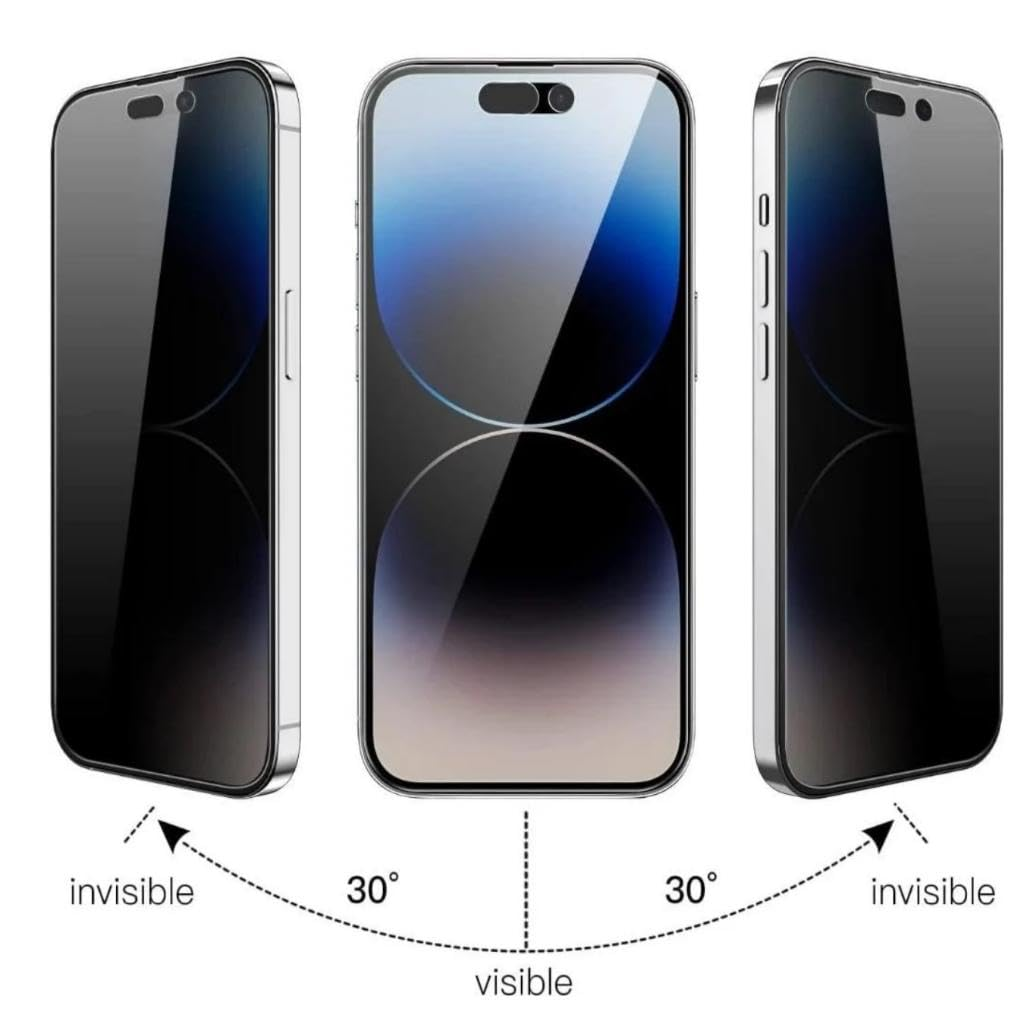 Üç akıllı telefon gizlilik ekranı açısını gösteriyor: 0 derecede görünür, 30 derecede görünmez.
