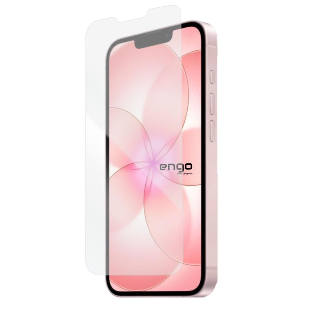 Çiçekli duvar kağıdı gösteren pembe bir akıllı telefonun önünde şeffaf bir ekran koruyucu hafifçe kaldırılmış.