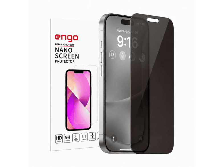 ENGO Apple iPhone 16 Pro İle Uyumlu Hayalet Yandan Görünmeyen 9H Kırılmaz Nano Cam Ekran Koruyucu