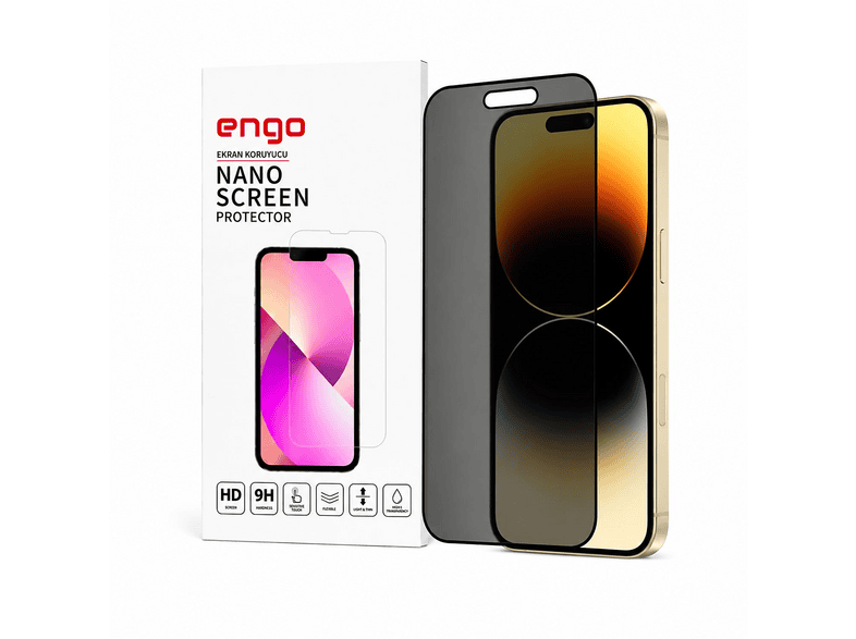 ENGO Apple iPhone 14 Pro Max İle Uyumlu Hayalet Yandan Görünmeyen 9H Kırılmaz Nano Cam Ekran Koruyucu