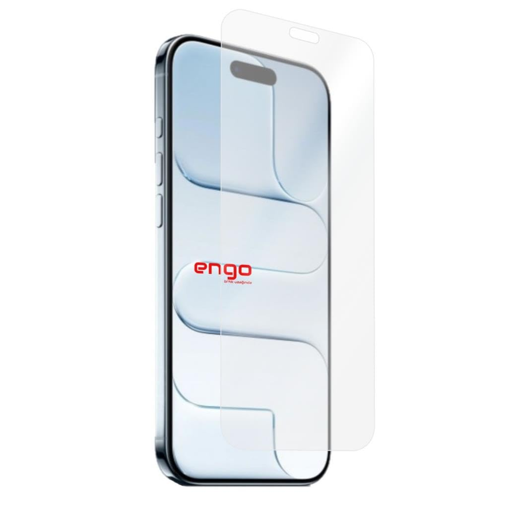 Ekranının önünde şeffaf bir ekran koruyucu bulunan akıllı telefon.