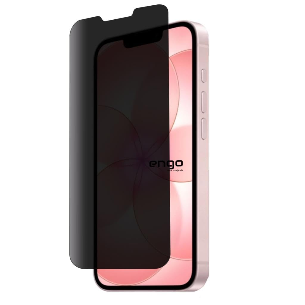 Kısmen soyulmuş koyu renkli gizlilik ekran koruyuculu bir akıllı telefon.