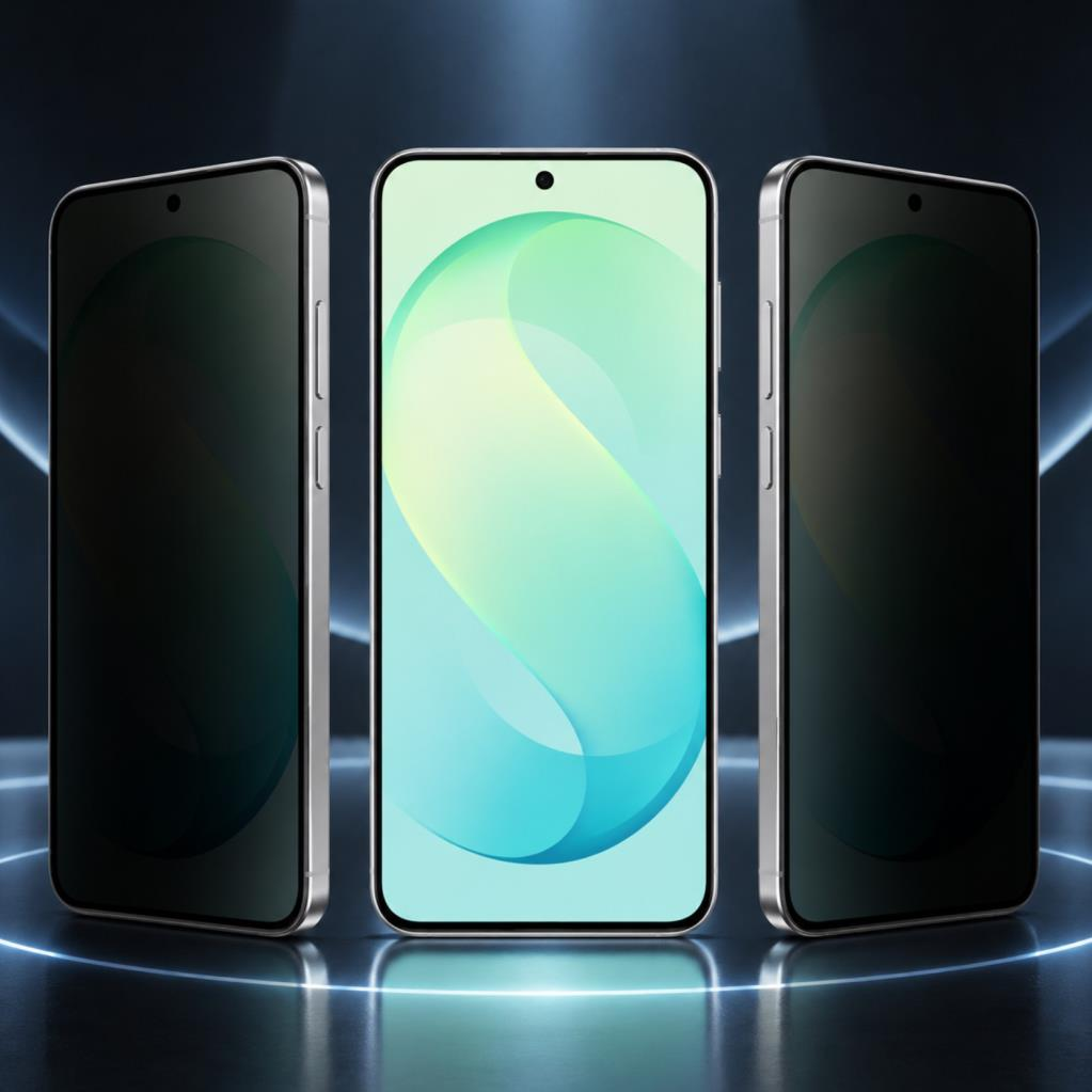 Üç akıllı telefon, karanlık ve parlayan bir arka plana karşı yansıtıcı bir yüzeyde sergileniyor.